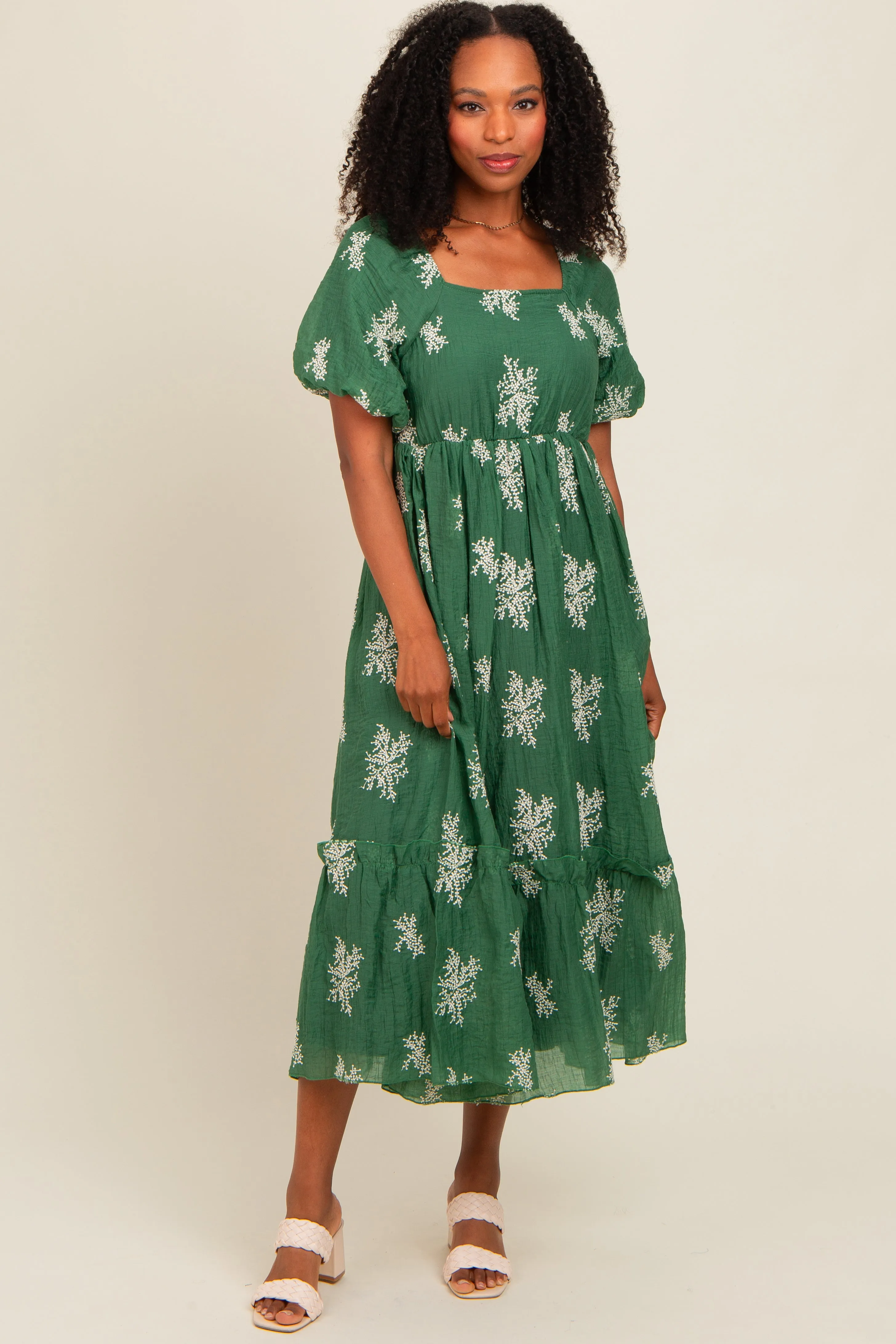 Green Floral Print Ruffle Hem Midi Dress sold by Pinkblush