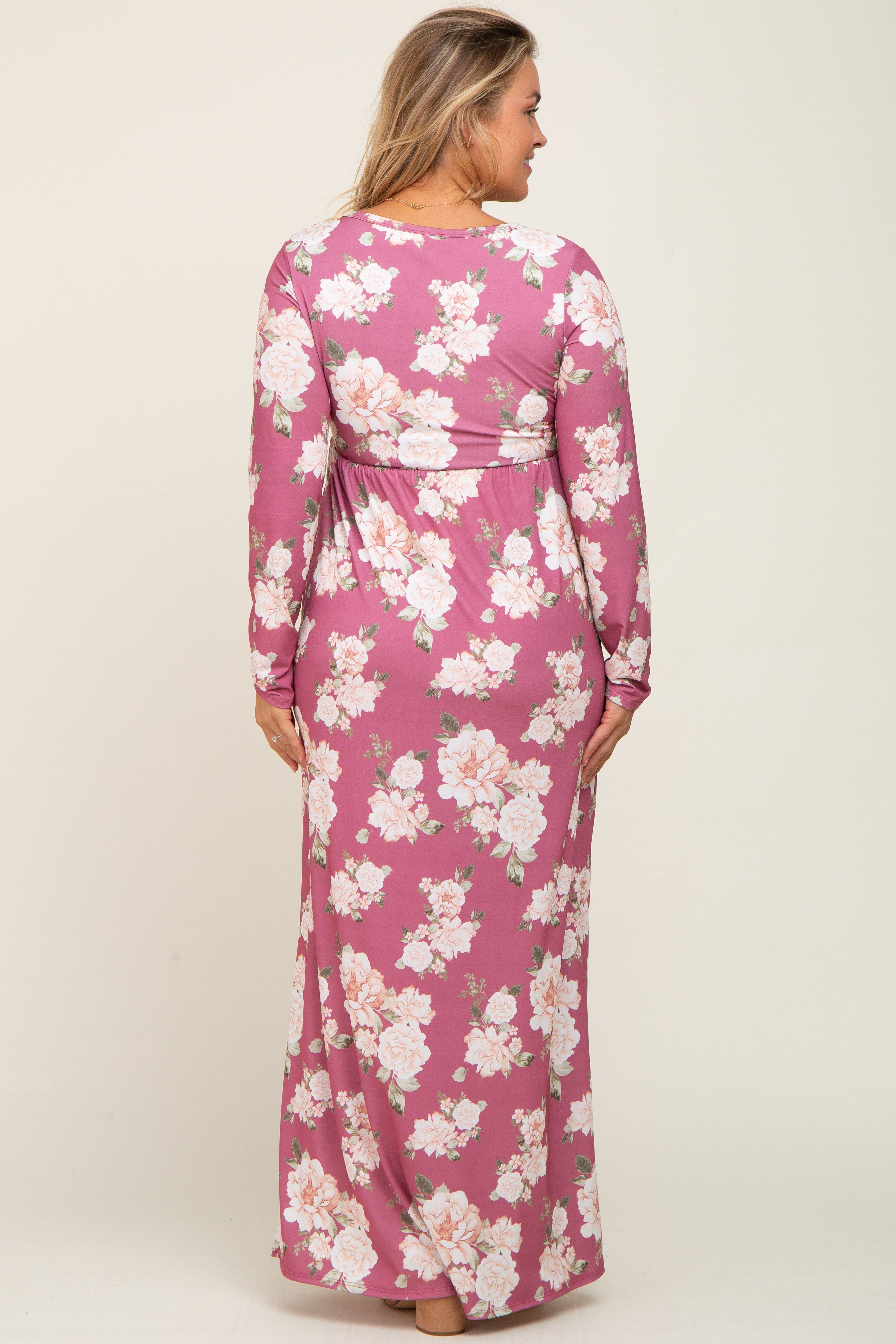 Mauve Floral Button Front Maternity Plus Maxi Dress sold by Pinkblush product image thumbnail 3