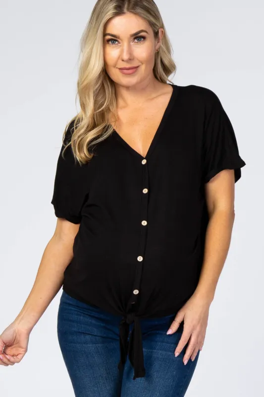 Black Tie Front Short Sleeve Maternity Top sold by Pinkblush
