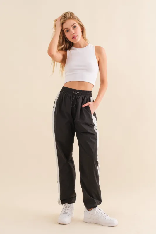Black White Color Block Joggers sold by Pinkblush