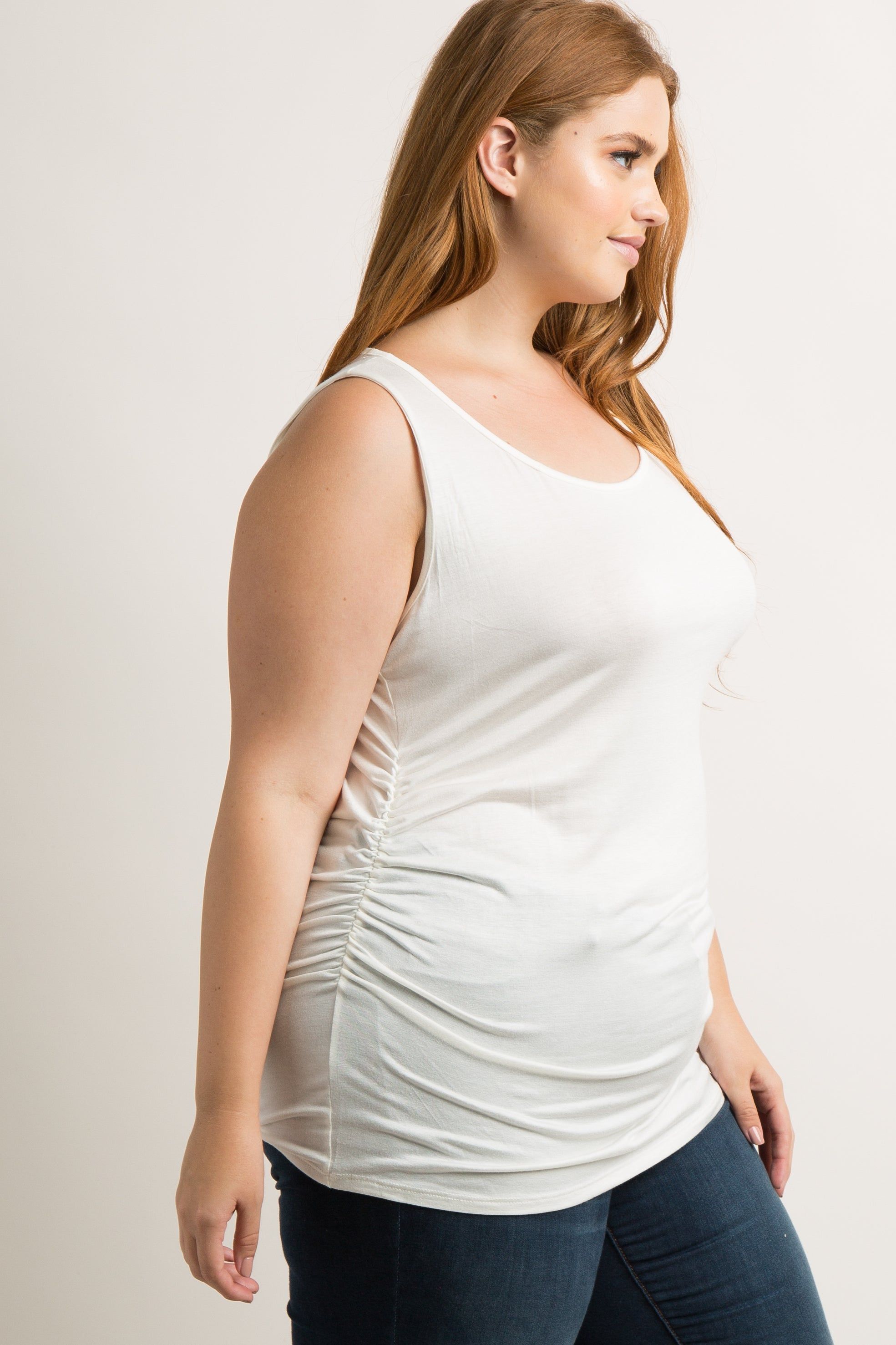 PinkBlush White Ruched Fitted Plus Tank Top sold by Pinkblush product image thumbnail 2