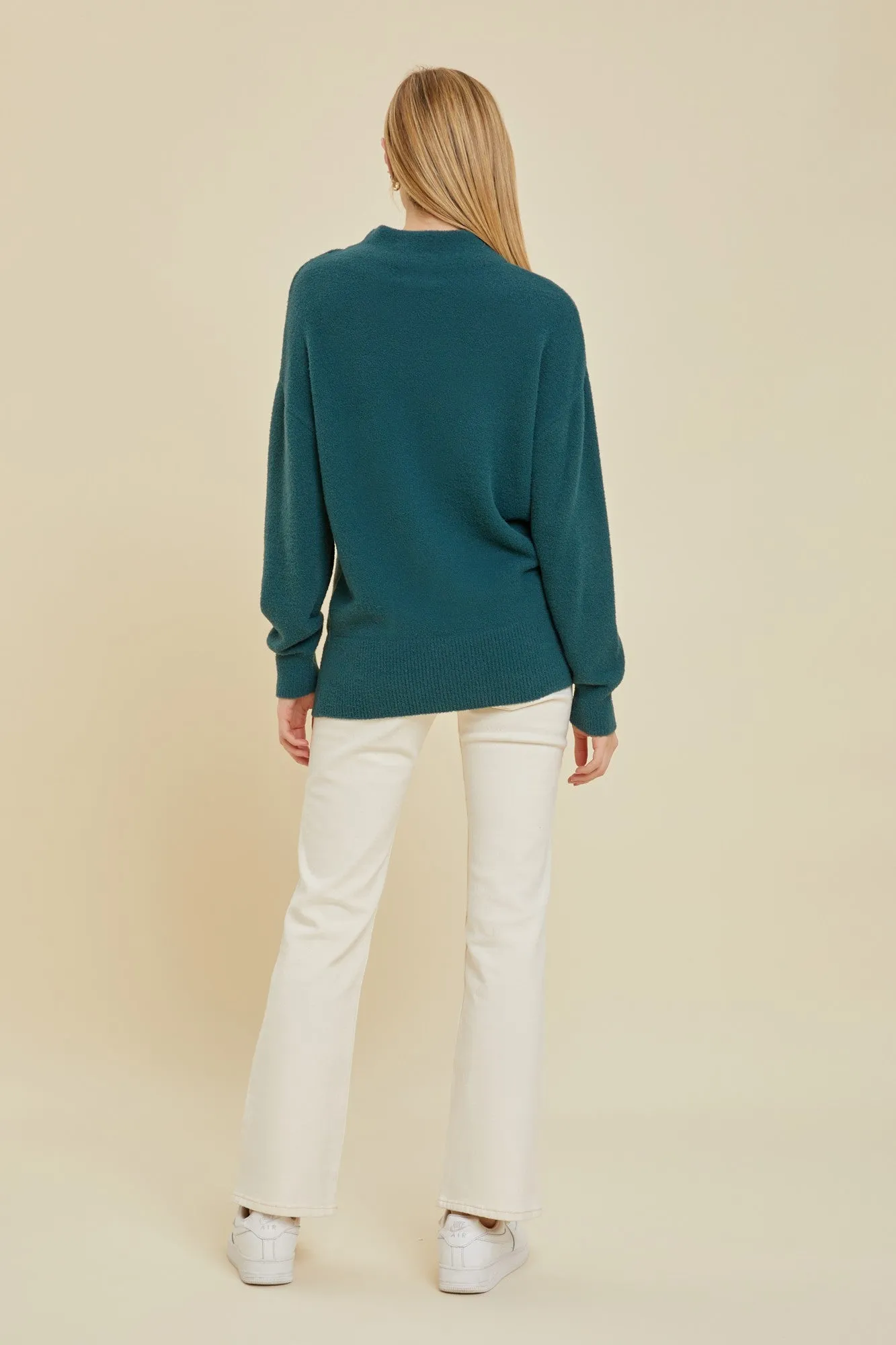 Teal Fuzzy Knit Mock Neck Sweater sold by Pinkblush product image thumbnail 3