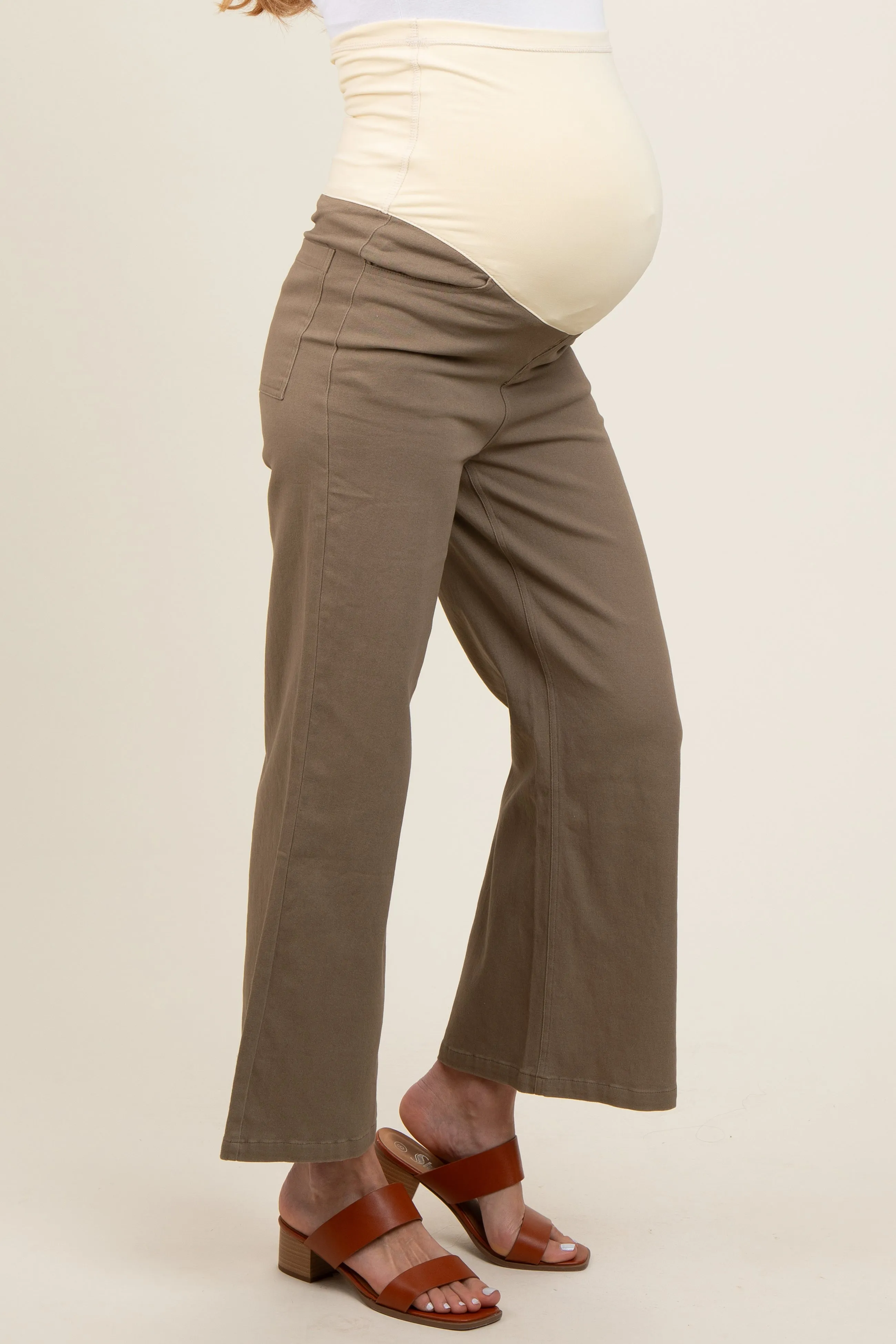 Olive Wide Leg Cropped Maternity Pants sold by Pinkblush product image thumbnail 4
