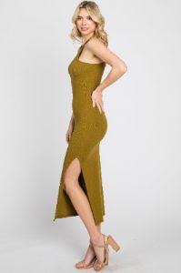 Olive One Shoulder Cutout Side Slit Midi Dress sold by Pinkblush