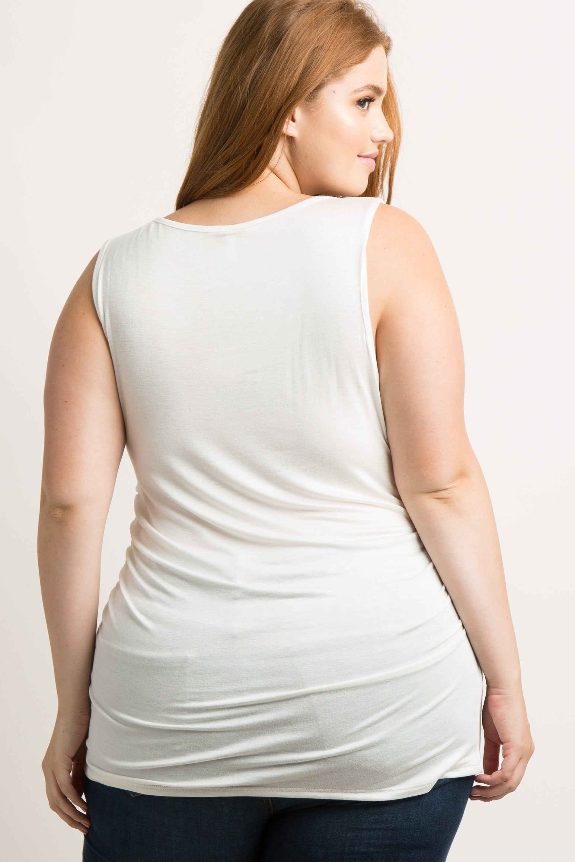 PinkBlush White Ruched Fitted Plus Tank Top sold by Pinkblush product image thumbnail 3
