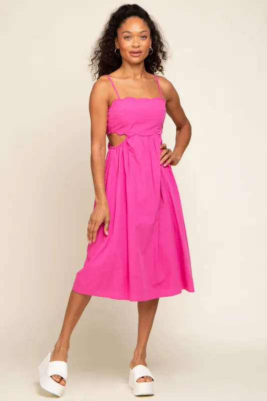 Fuchsia Scalloped Side Cutout Dress sold by Pinkblush