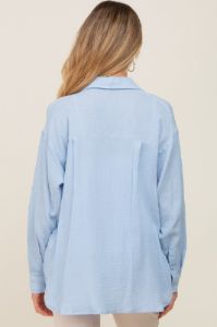 Blue Button Up Collared Maternity Top sold by Pinkblush