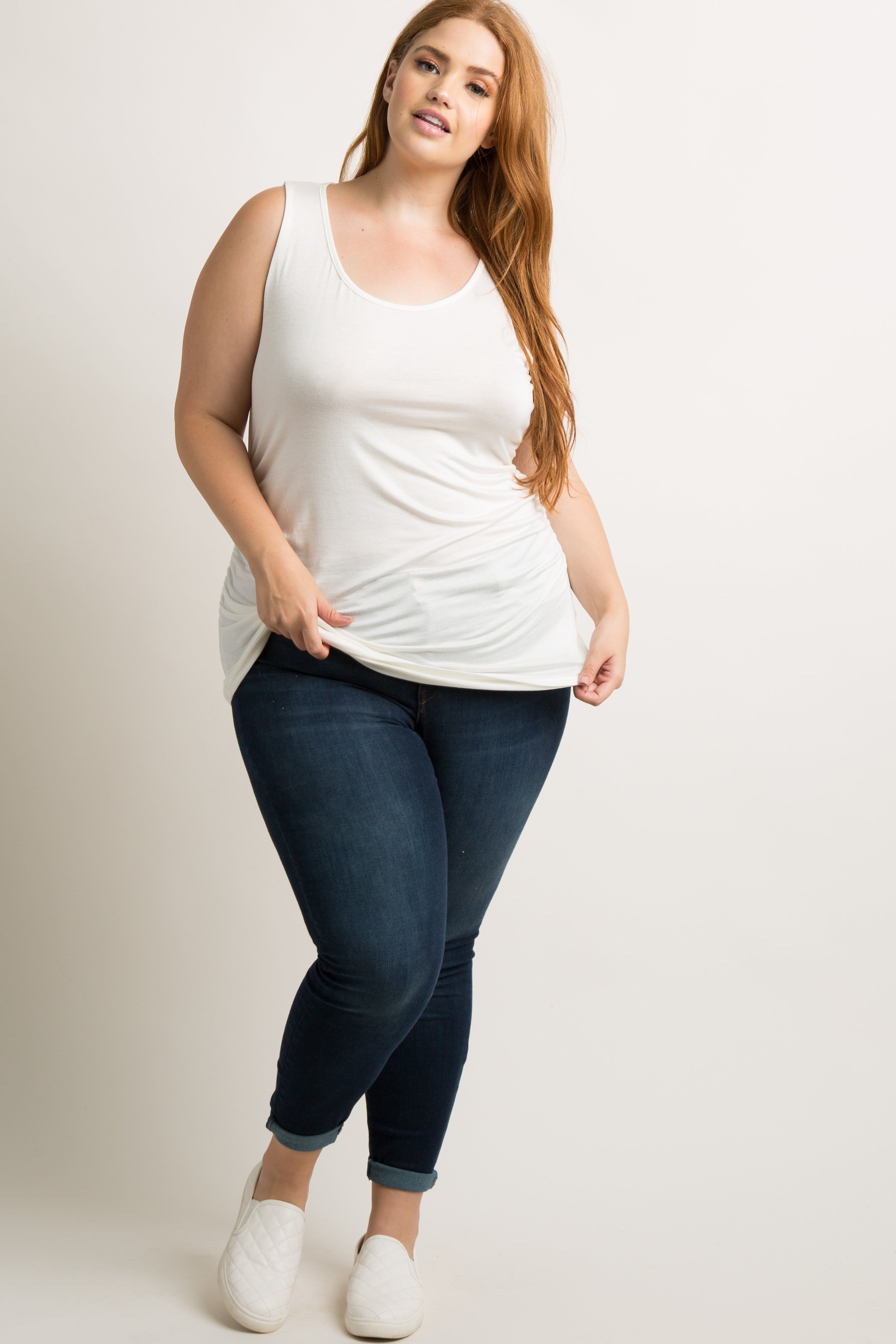 PinkBlush White Ruched Fitted Plus Tank Top sold by Pinkblush product image thumbnail 4