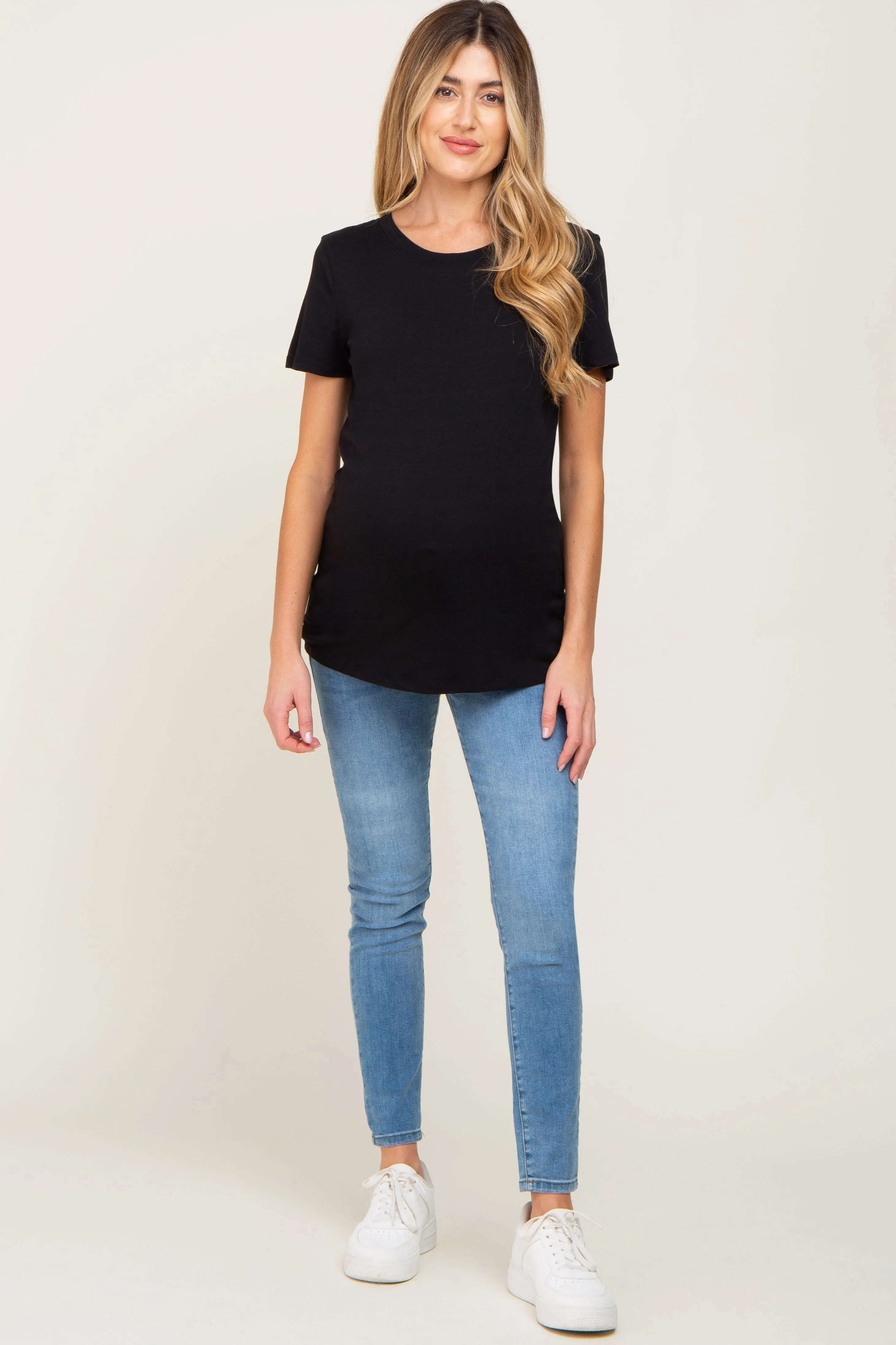 Black Basic Crew Neck Maternity Tee sold by Pinkblush product image thumbnail 4