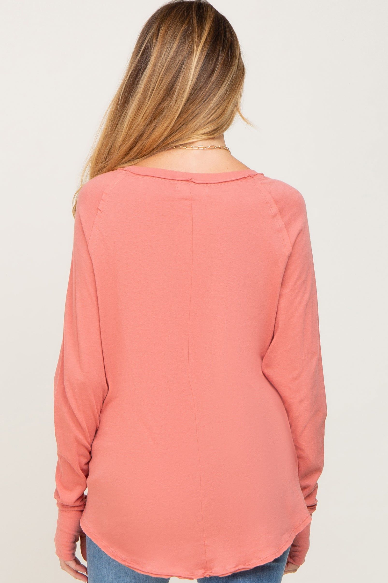 Salmon Distressed Seam Maternity Long Sleeve Top sold by Pinkblush product image thumbnail 2