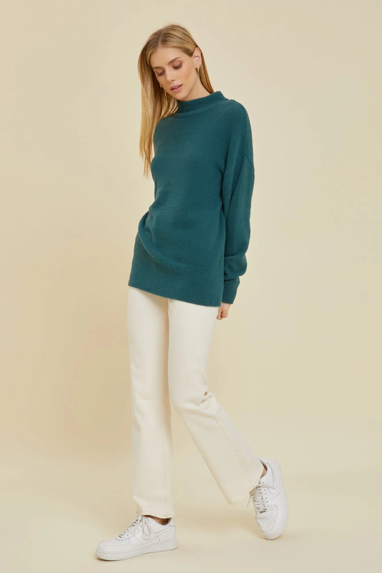 Teal Fuzzy Knit Mock Neck Sweater sold by Pinkblush product image thumbnail 2