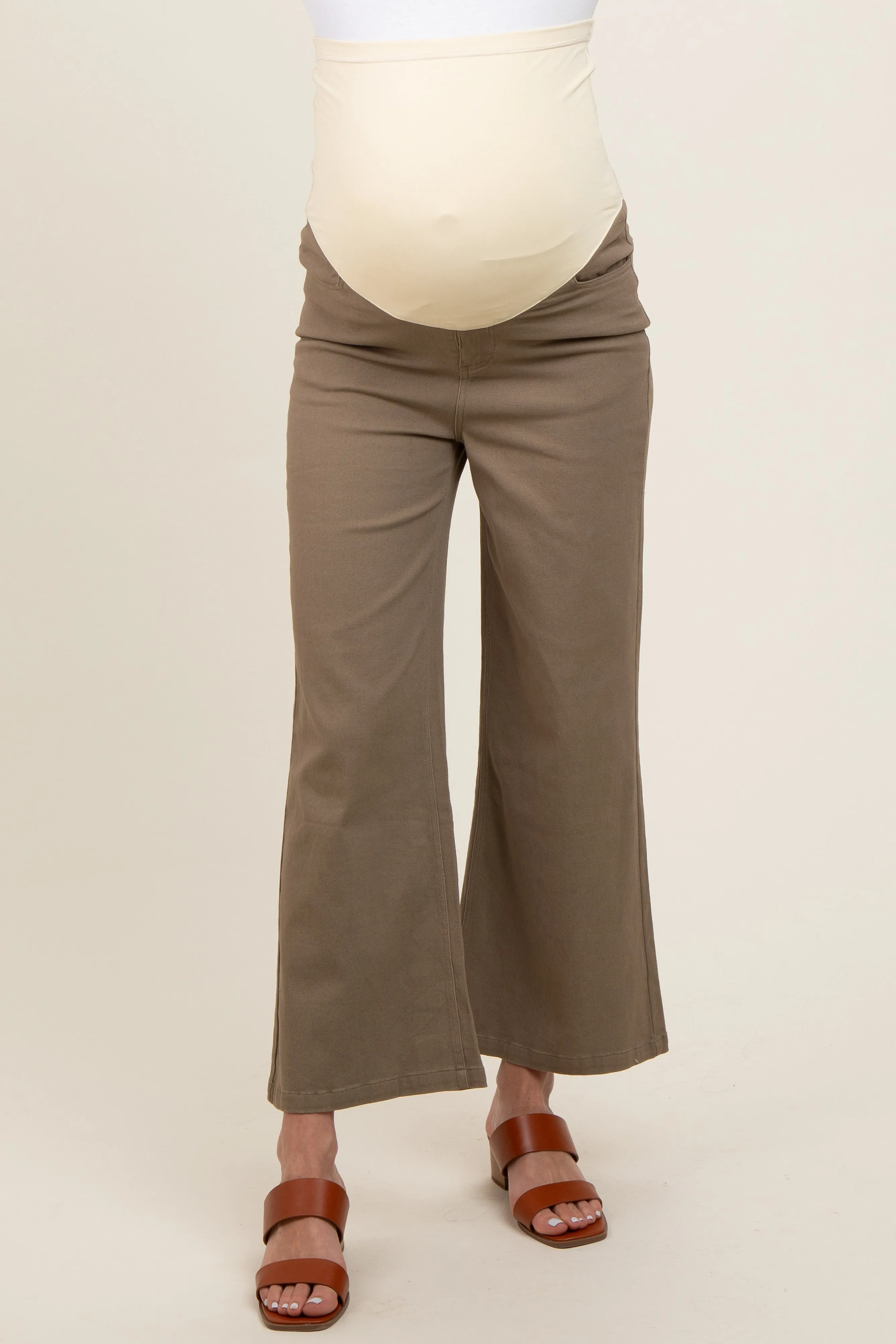 Olive Wide Leg Cropped Maternity Pants sold by Pinkblush product image thumbnail 3