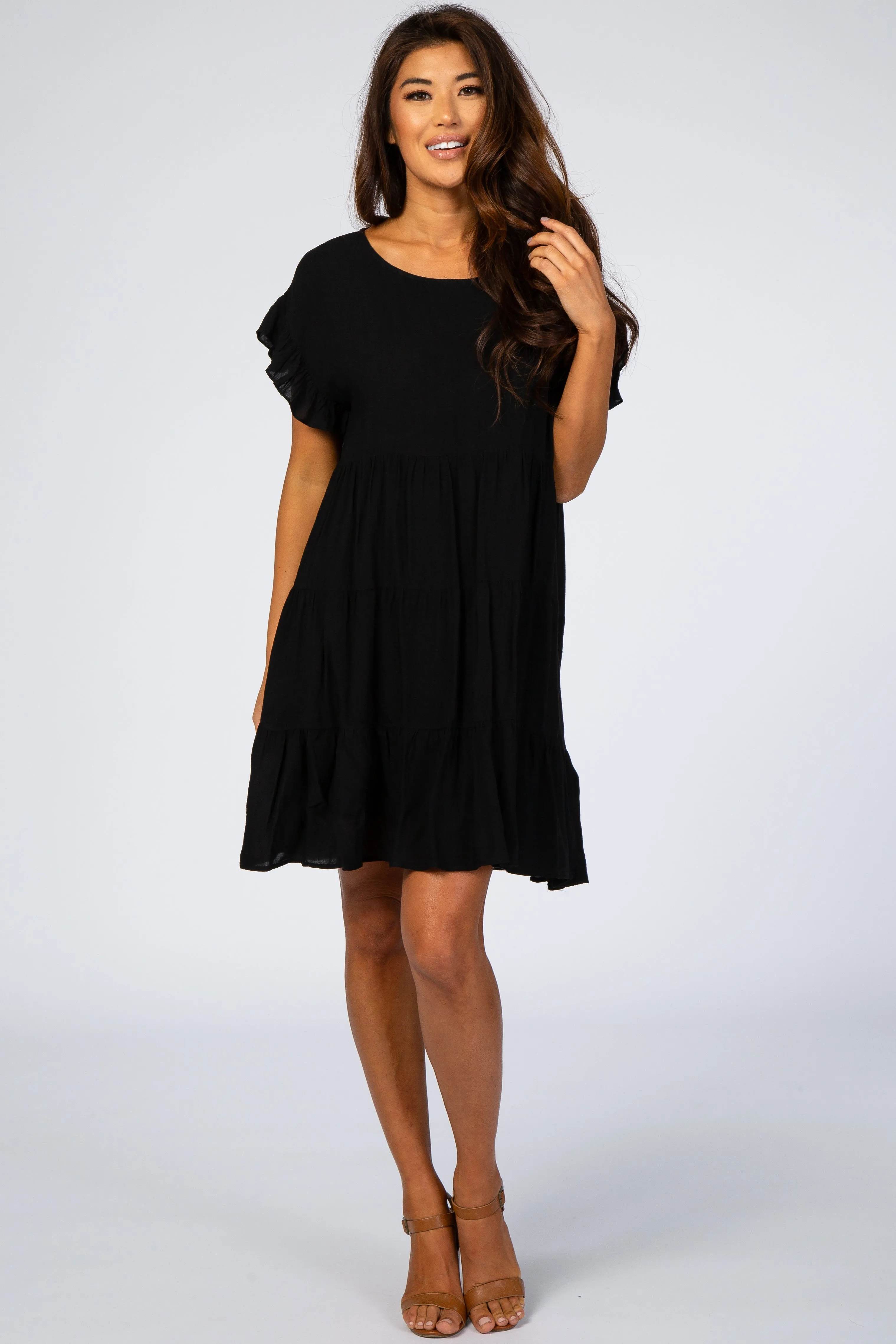Black Tiered Ruffle Accent Dress sold by Pinkblush