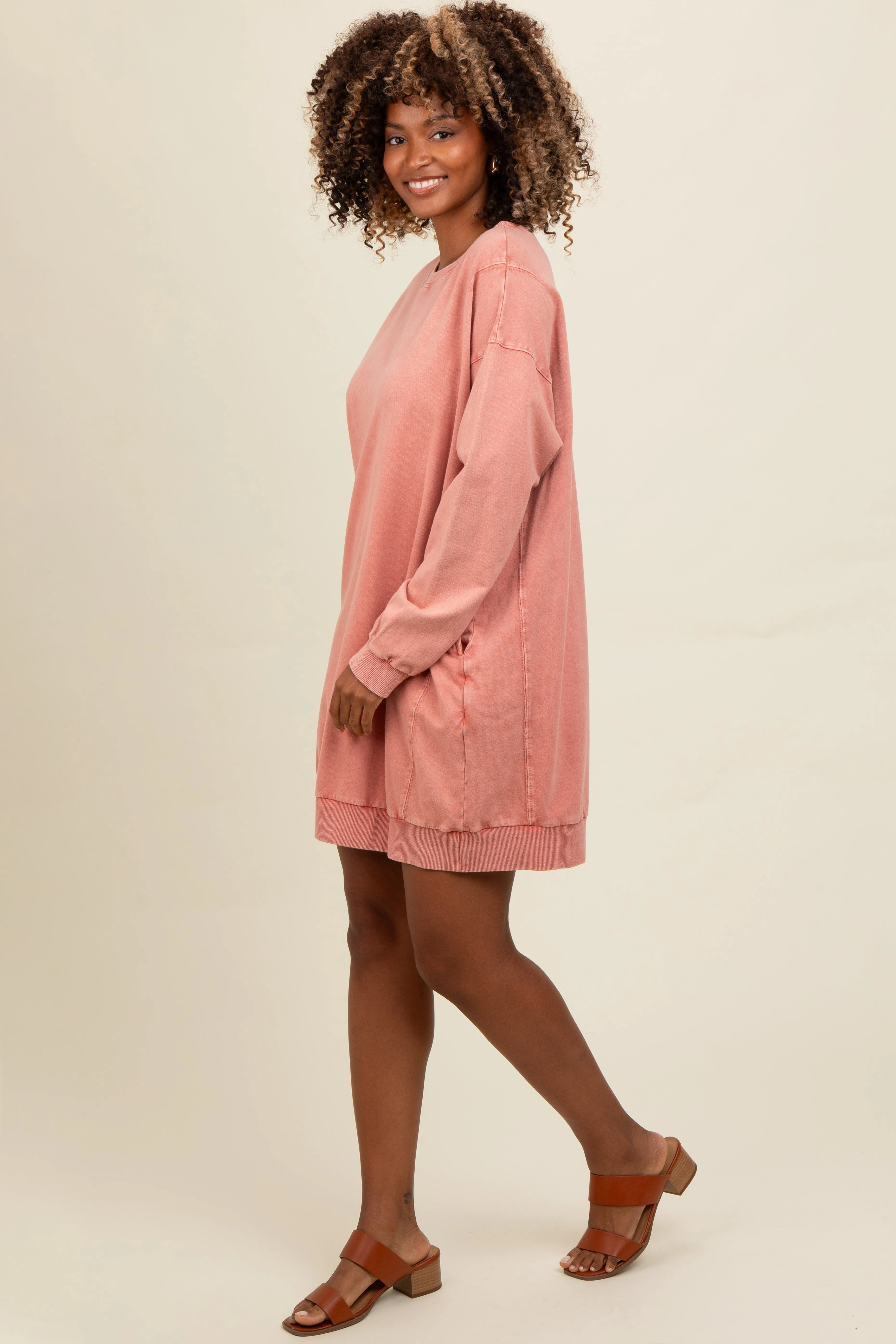 Salmon Mineral Wash Sweatshirt Dress sold by Pinkblush product image thumbnail 3