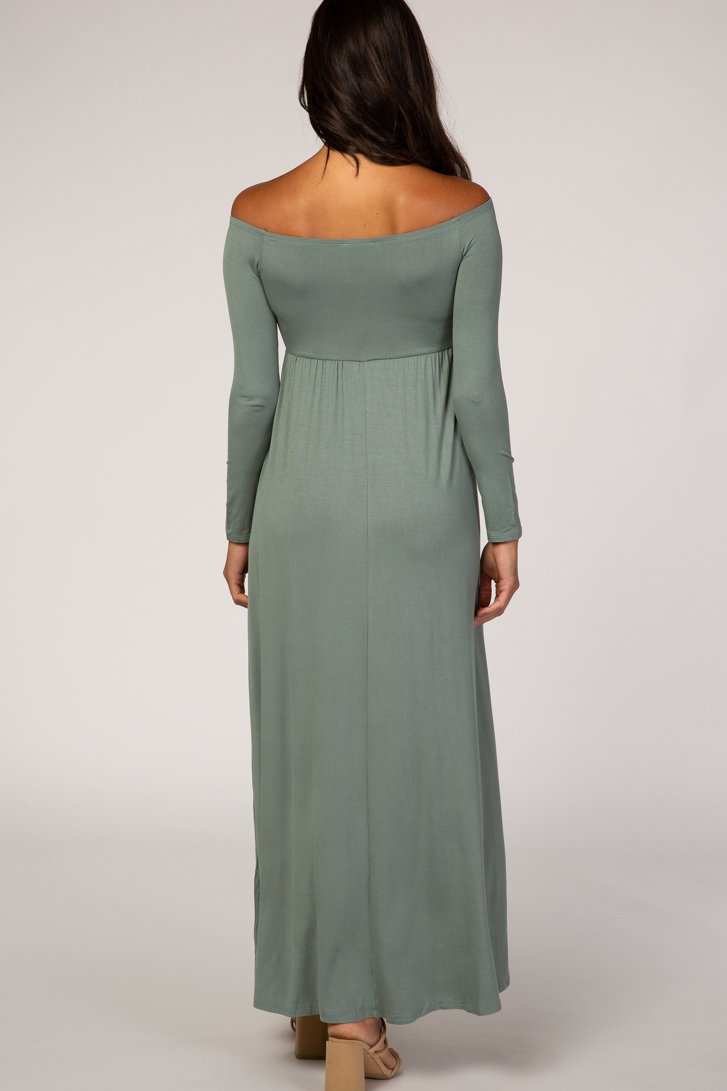 Sage Off Shoulder Long Sleeve Maxi Dress sold by Pinkblush product image thumbnail 3