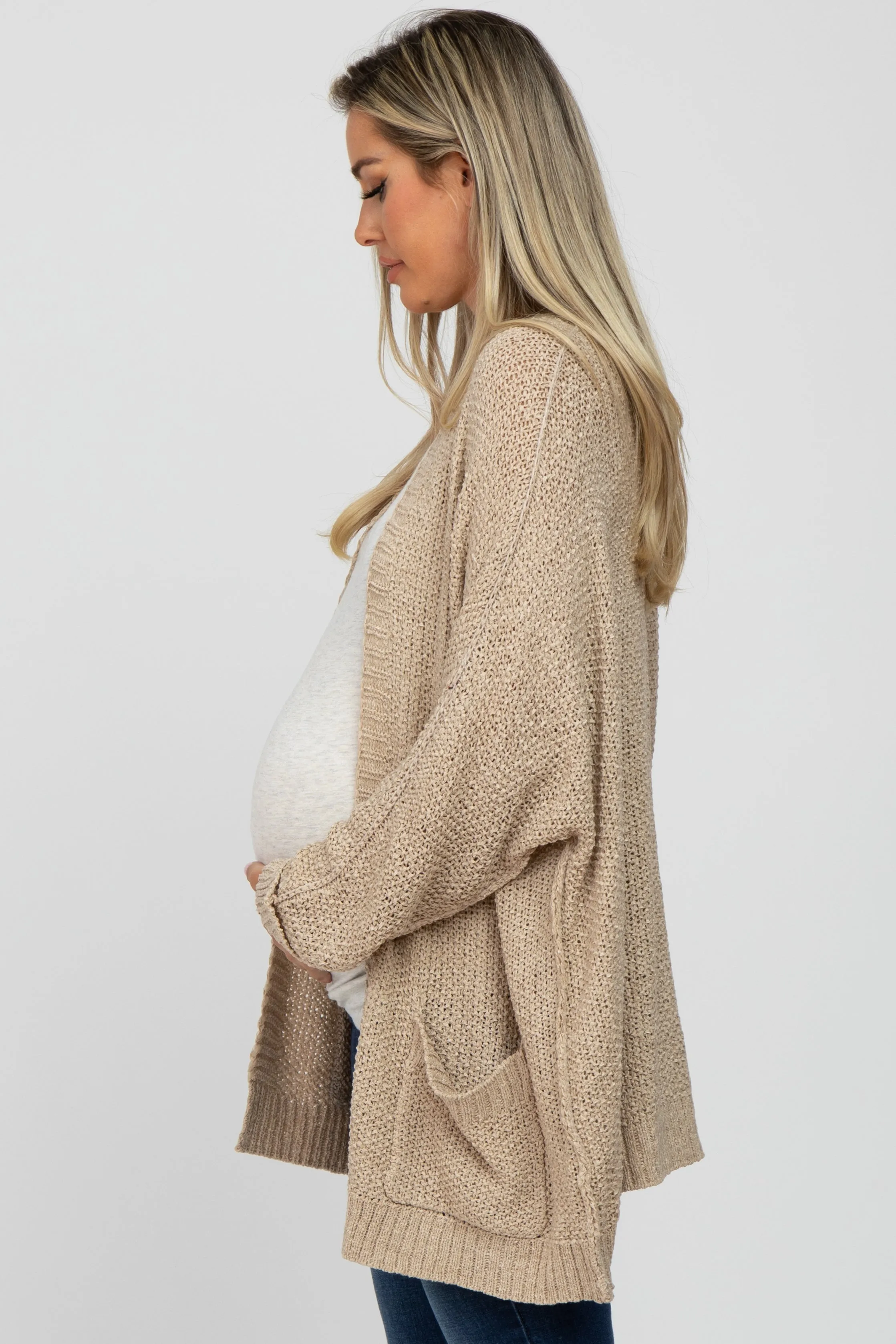 Beige Cuff Sleeve Maternity Cardigan sold by Pinkblush product image thumbnail 2