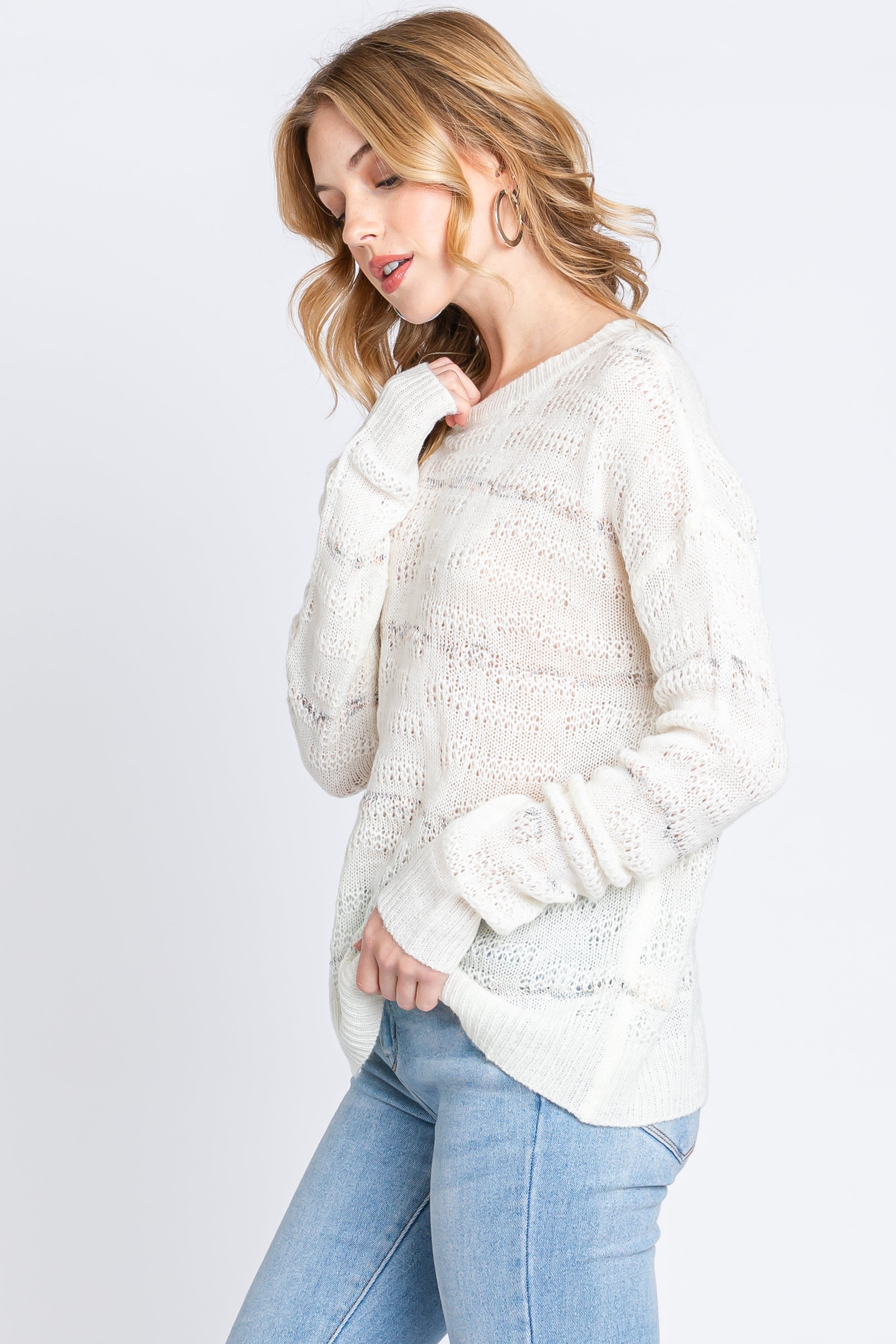 Ivory Striped Open Knit Top sold by Pinkblush product image thumbnail 2