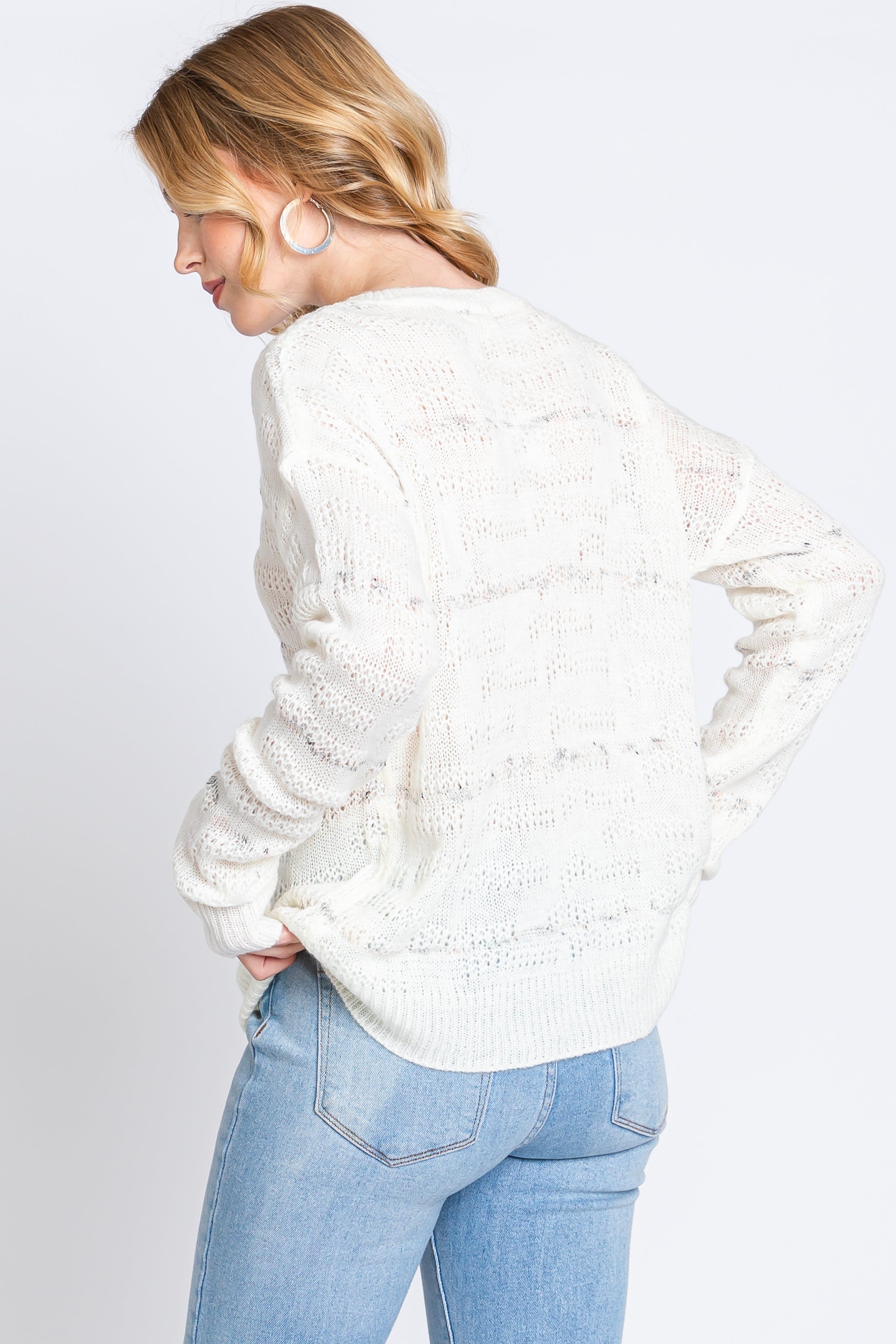 Ivory Striped Open Knit Top sold by Pinkblush product image thumbnail 3