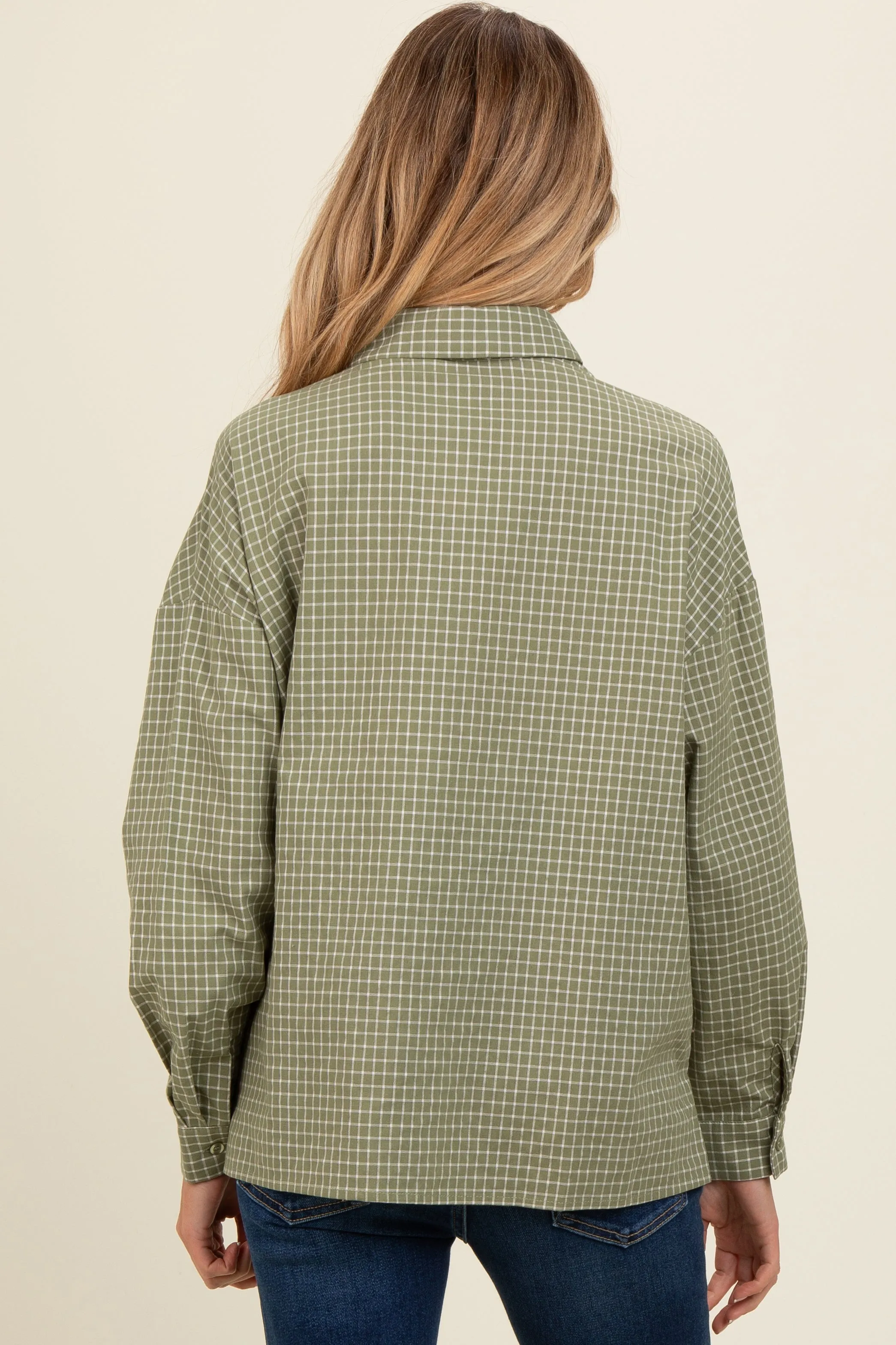 Olive Checker Plaid Button Down Maternity Shirt sold by Pinkblush product image thumbnail 3