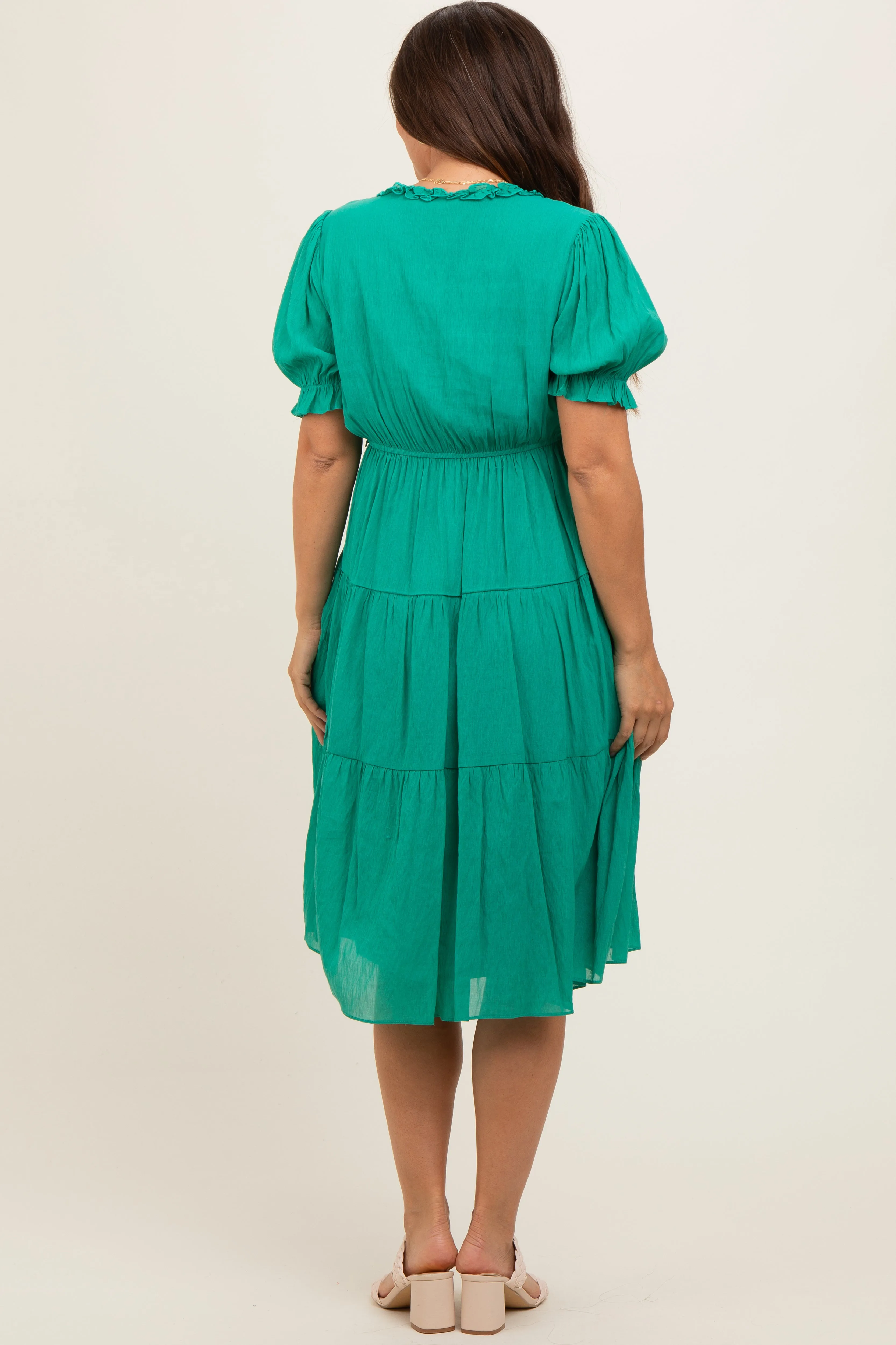 Emerald Green Ruffle Trim Tiered Maternity Dress sold by Pinkblush product image thumbnail 4