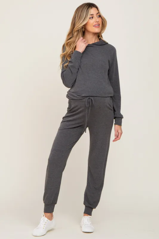 Charcoal Hoodie and Jogger Maternity Set sold by Pinkblush