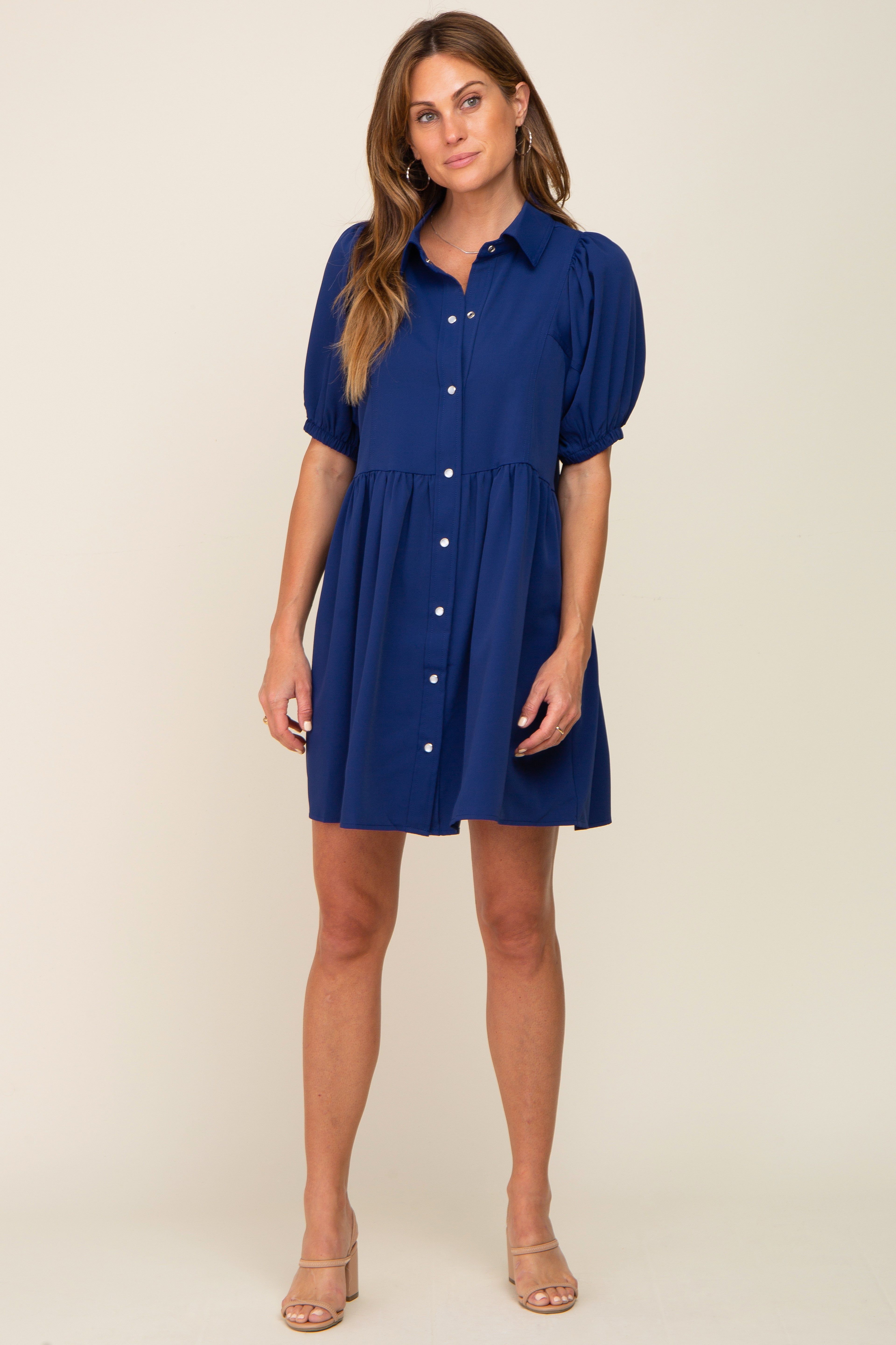 Navy Blue Button Down Mini Dress sold by Pinkblush product image thumbnail 4