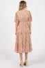 Ivory Floral Button Front Ruffle Hem Midi Dress sold by Pinkblush