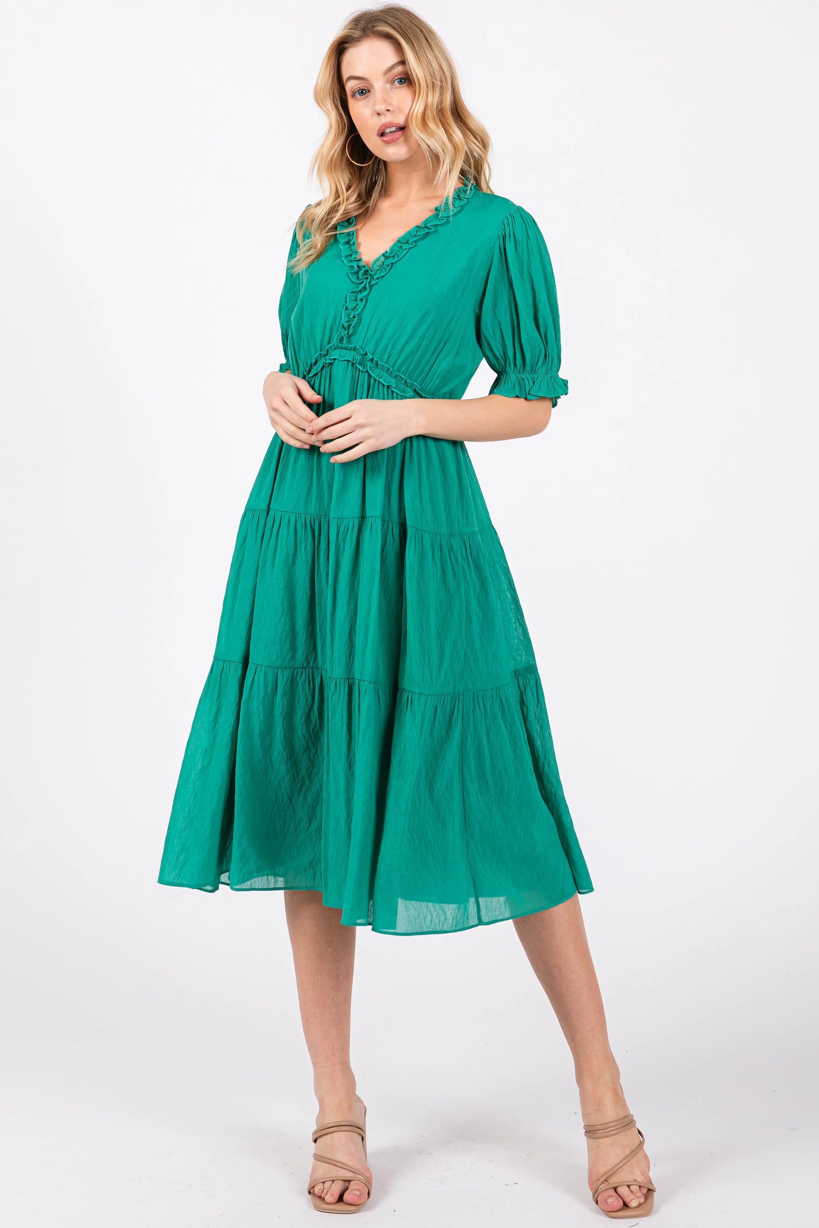 Emerald Green Ruffle Trim Tiered Maternity Dress sold by Pinkblush product image thumbnail 5