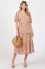 Ivory Floral Button Front Ruffle Hem Midi Dress sold by Pinkblush