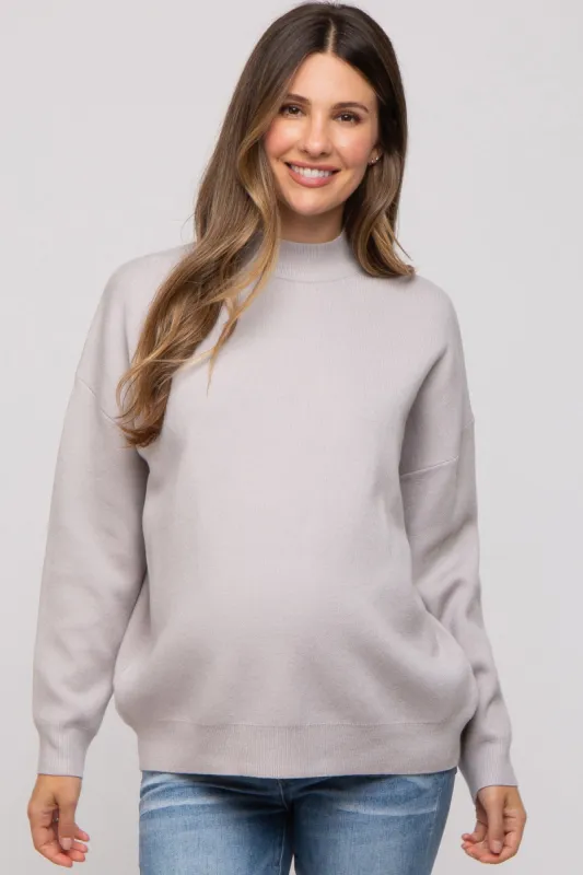 Silver Mock Neck Maternity Sweater sold by Pinkblush
