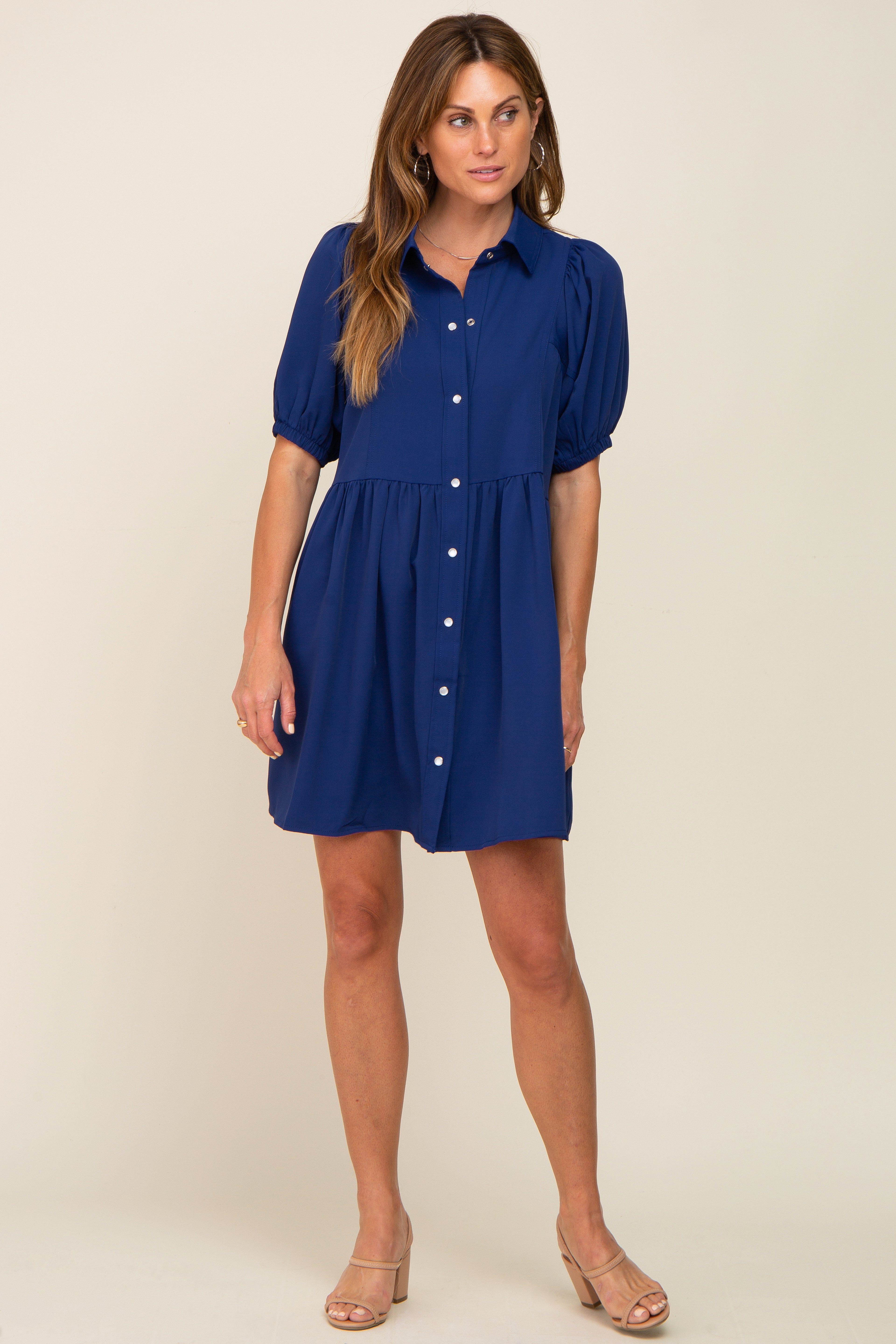 Navy Blue Button Down Mini Dress sold by Pinkblush product image thumbnail 5