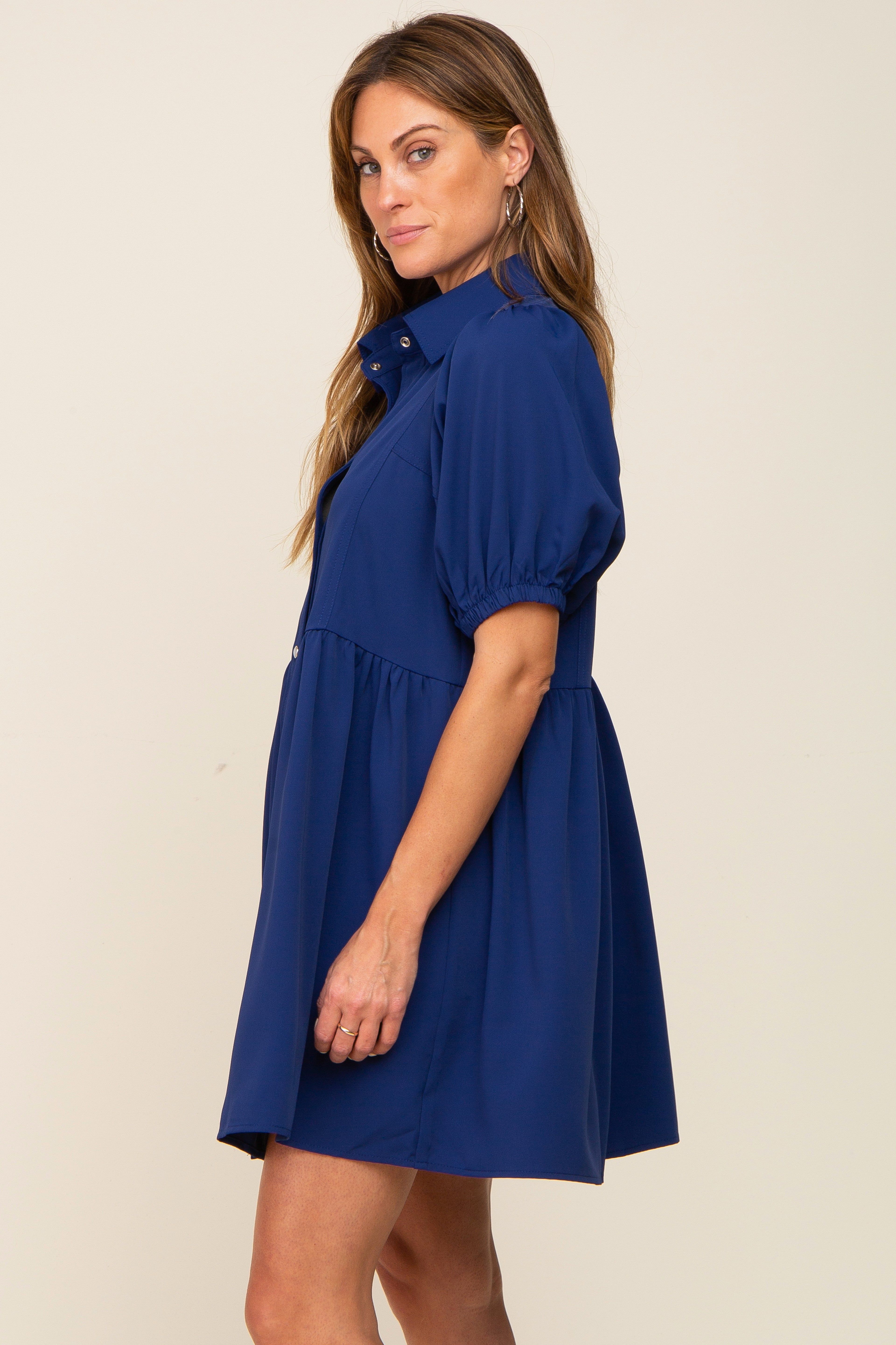 Navy Blue Button Down Mini Dress sold by Pinkblush product image thumbnail 2