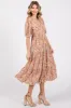 Ivory Floral Button Front Ruffle Hem Midi Dress sold by Pinkblush