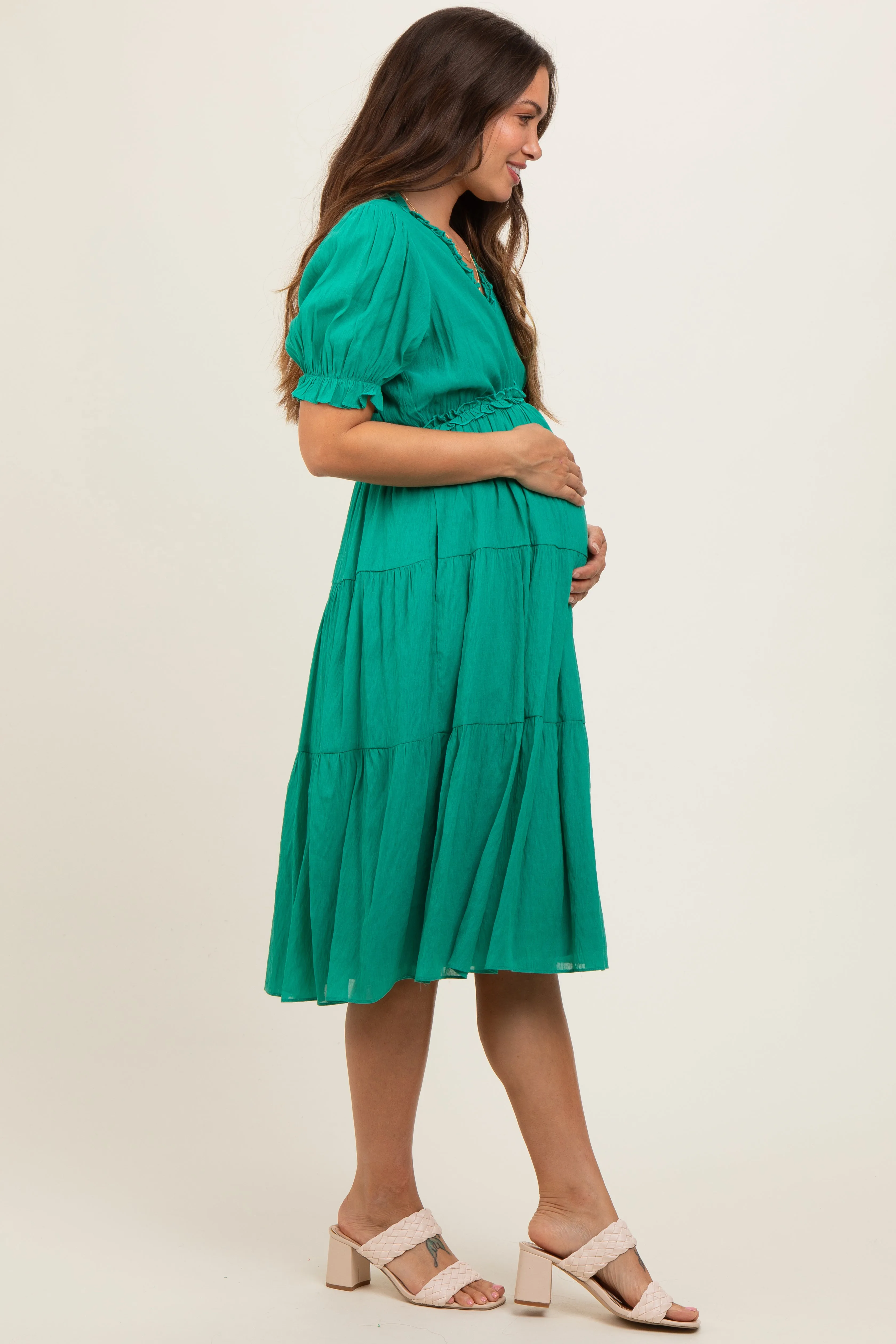 Emerald Green Ruffle Trim Tiered Maternity Dress sold by Pinkblush product image thumbnail 3