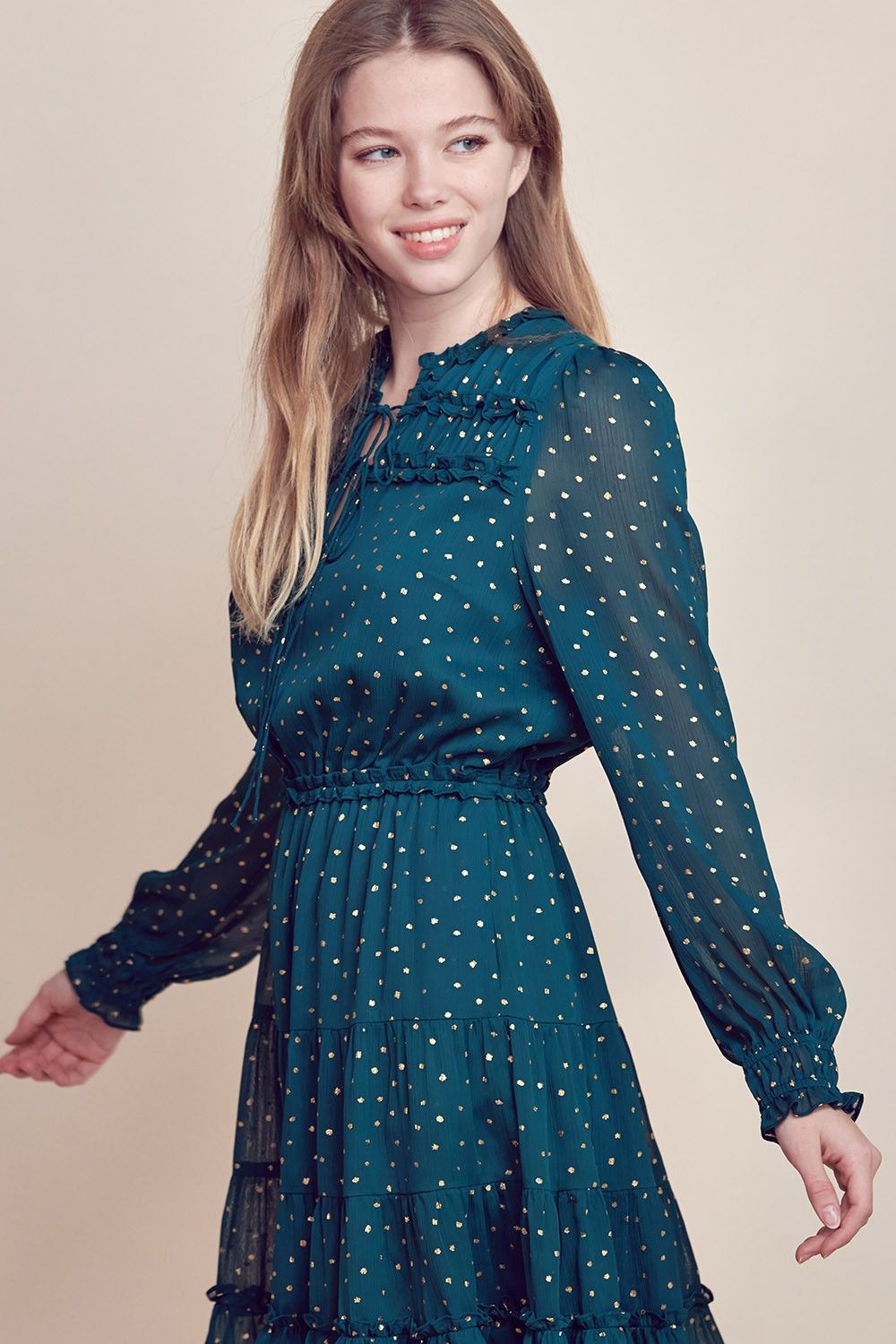 Hunter Green Ruffle Detailed Tiered Mini Dress sold by Pinkblush product image thumbnail 2