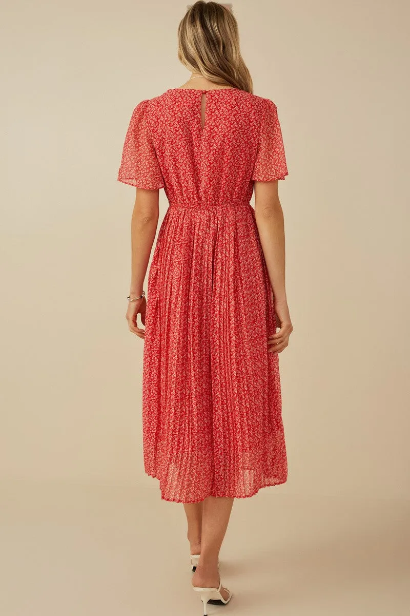 Red Ditsy Floral Pleated Midi Dress sold by Pinkblush product image thumbnail 3