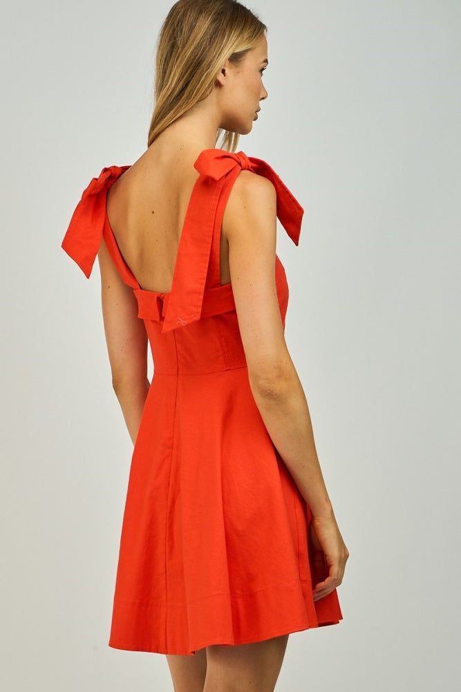 Red Solid Square Neck Wide Tie Strap Mini Dress sold by Pinkblush product image thumbnail 3