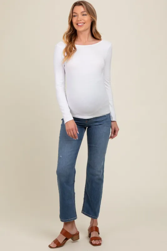 Blue Maternity Slim Straight Ankle Maternity Jeans sold by Pinkblush