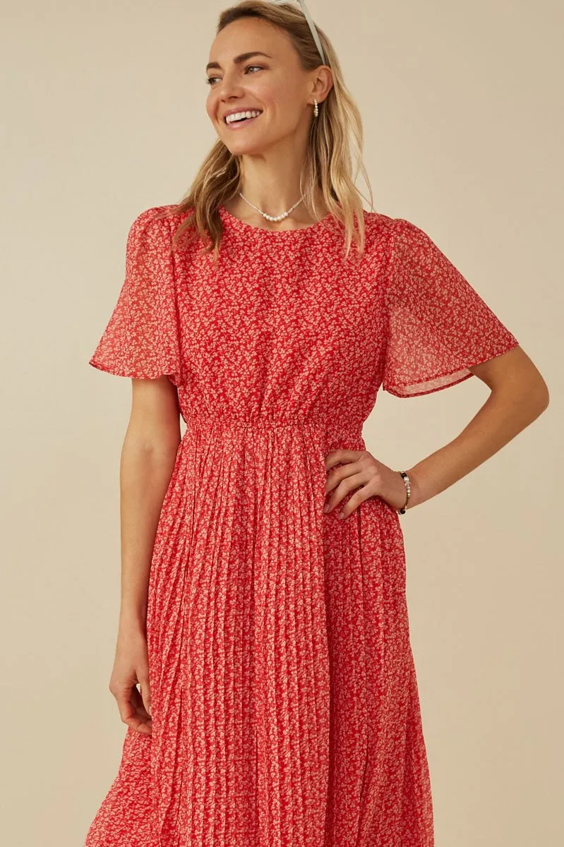 Red Ditsy Floral Pleated Midi Dress sold by Pinkblush product image thumbnail 4