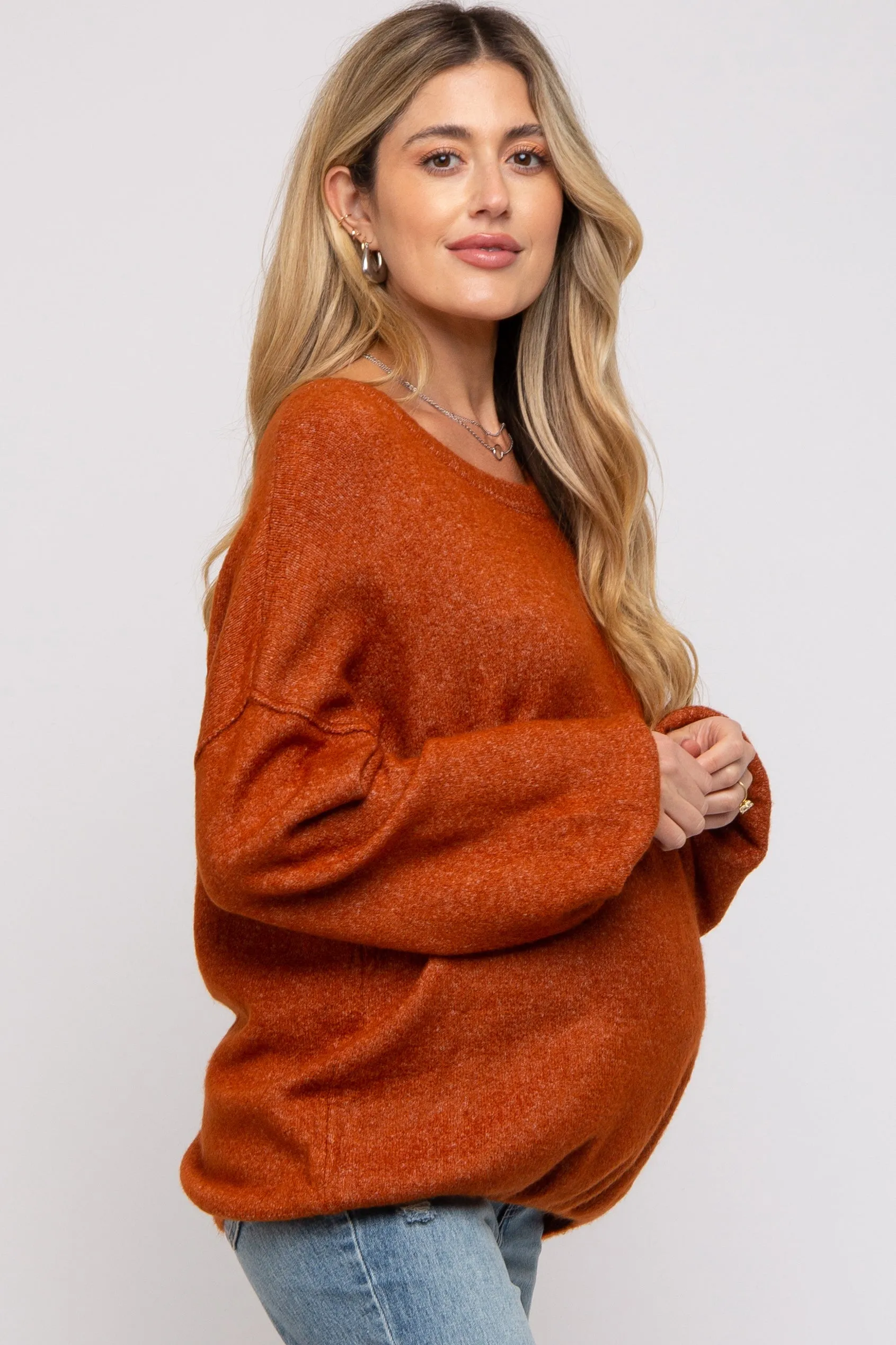 Camel Basic Drop Shoulder Maternity Sweater sold by Pinkblush product image thumbnail 2