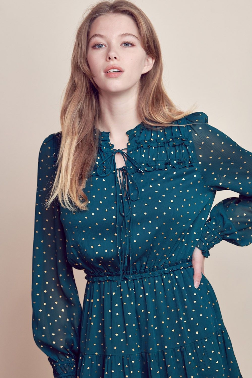 Hunter Green Ruffle Detailed Tiered Mini Dress sold by Pinkblush product image thumbnail 4