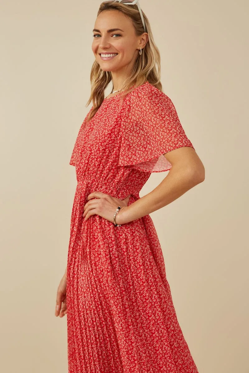 Red Ditsy Floral Pleated Midi Dress sold by Pinkblush product image thumbnail 5