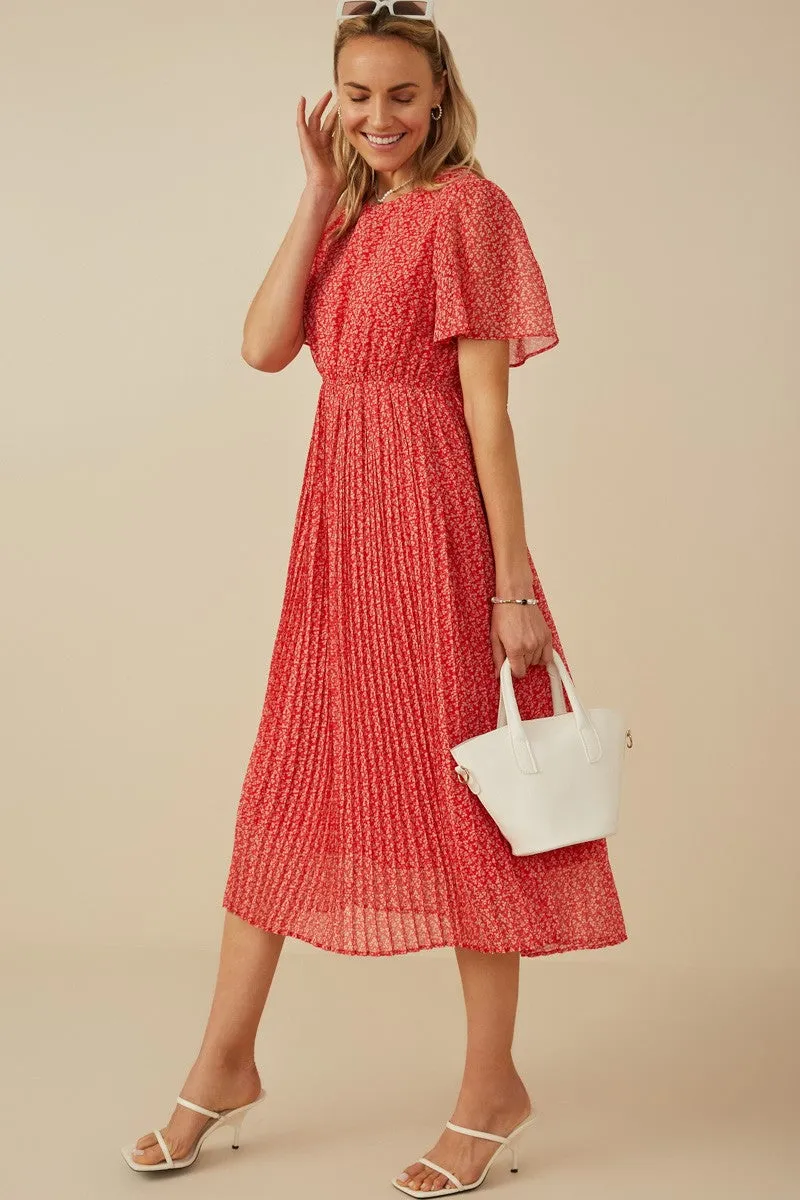 Red Ditsy Floral Pleated Midi Dress sold by Pinkblush product image thumbnail 2