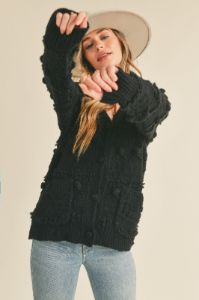 Black Button Down Sweater Cardigan sold by Pinkblush