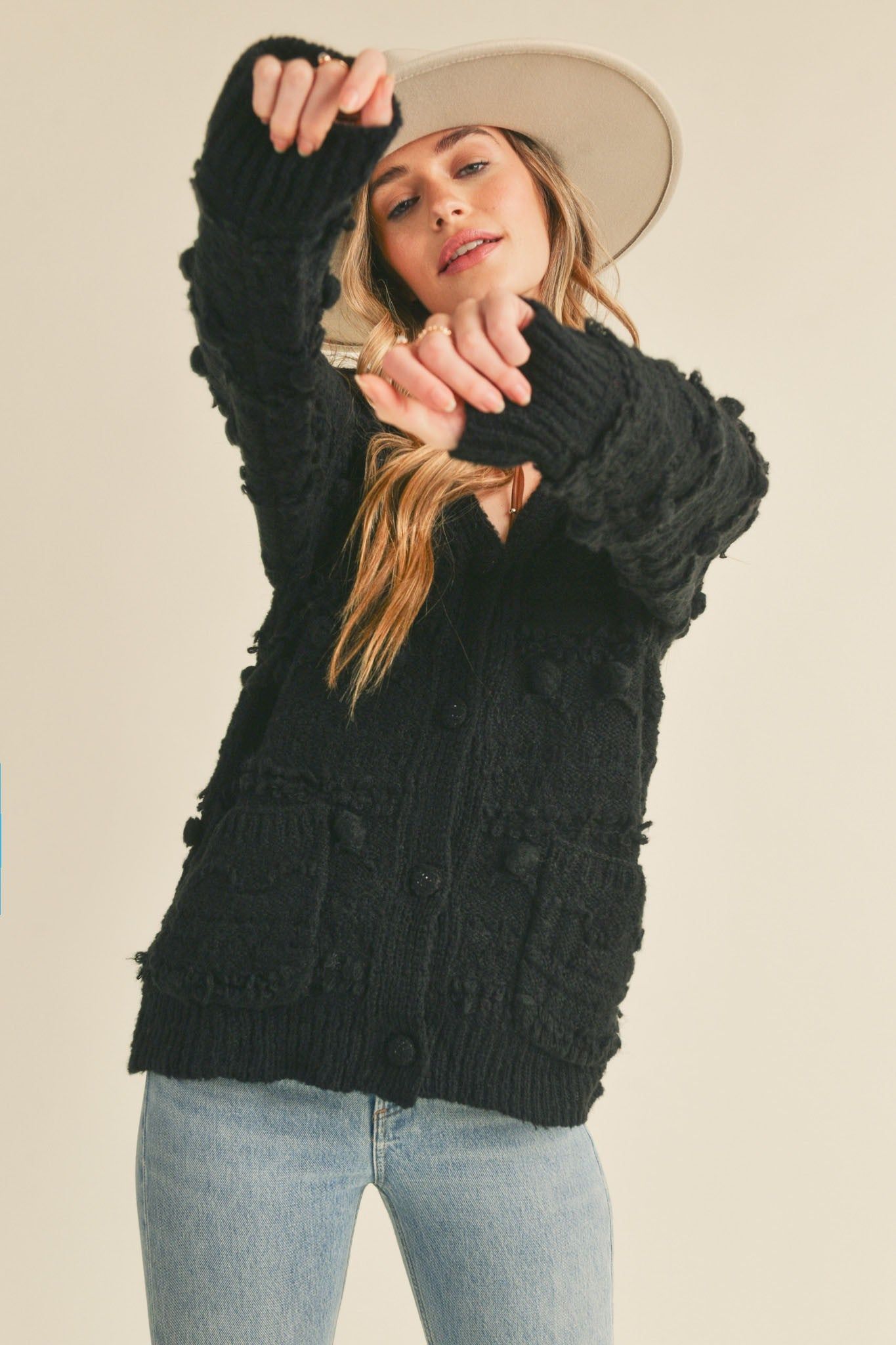 Black Button Down Sweater Cardigan sold by Pinkblush product image thumbnail 4