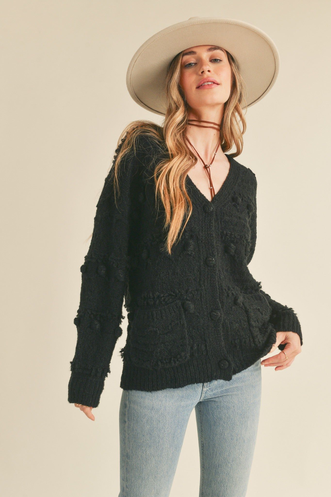 Black Button Down Sweater Cardigan sold by Pinkblush