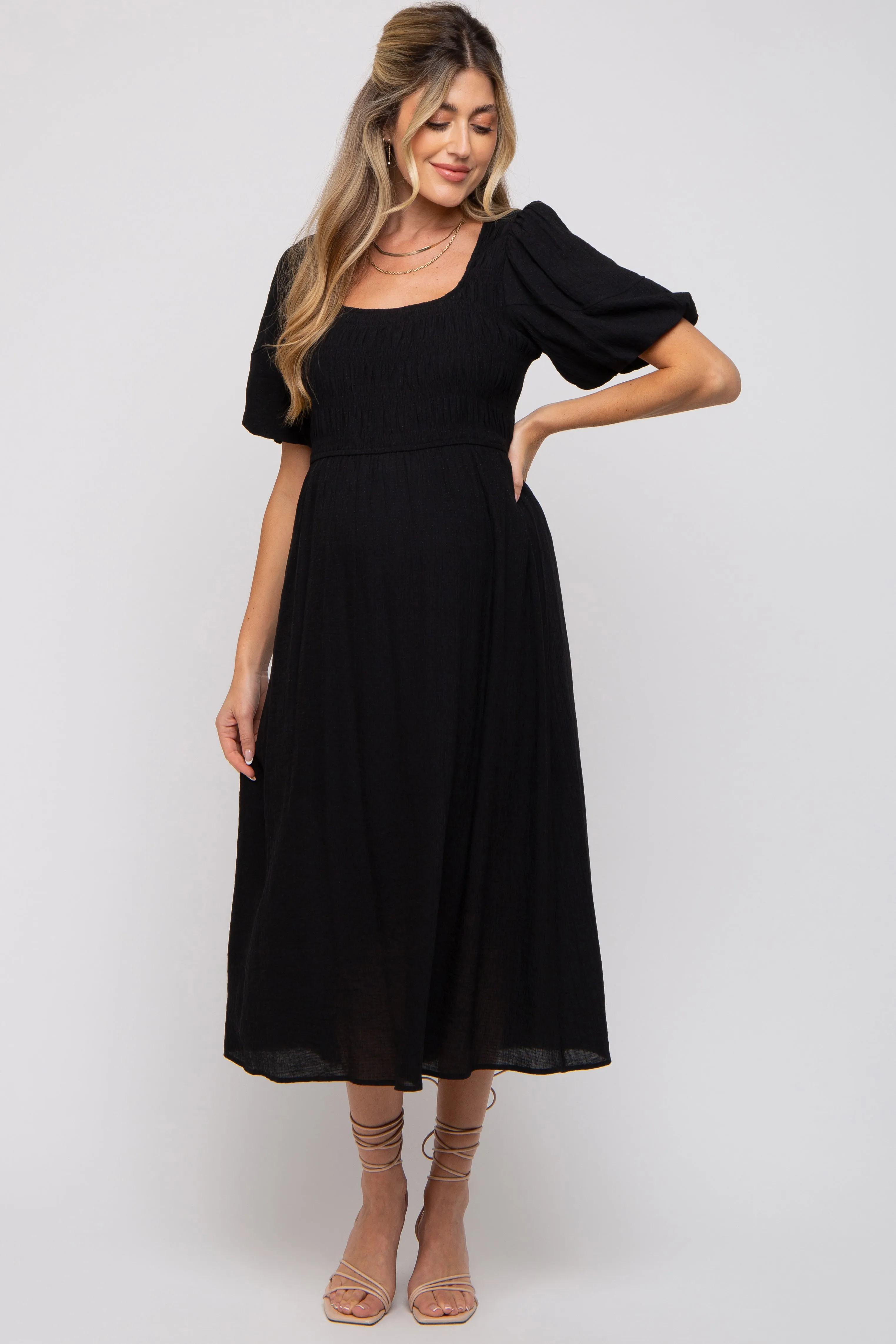 Black Square Neck Maternity Midi Dress sold by Pinkblush product image thumbnail 4
