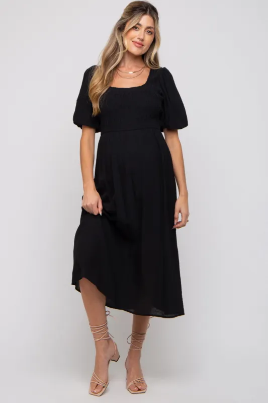 Black Square Neck Maternity Midi Dress sold by Pinkblush