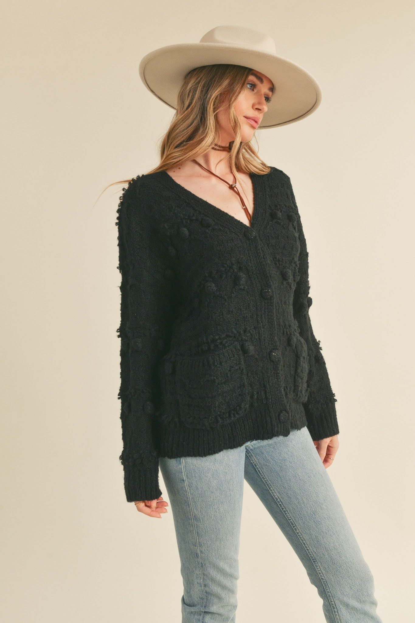 Black Button Down Sweater Cardigan sold by Pinkblush product image thumbnail 2