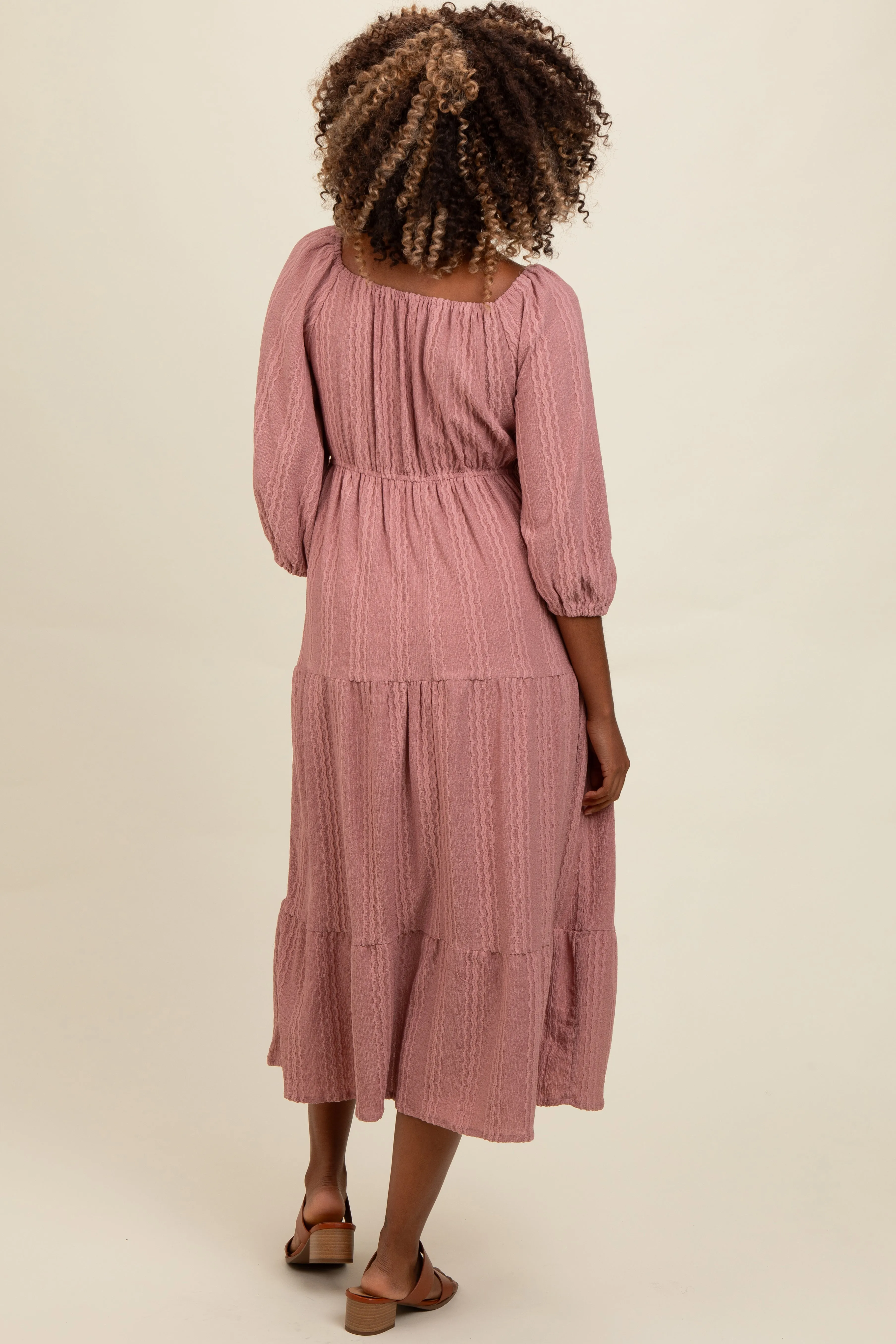Mauve Embroidered Tiered Midi Dress sold by Pinkblush product image thumbnail 4